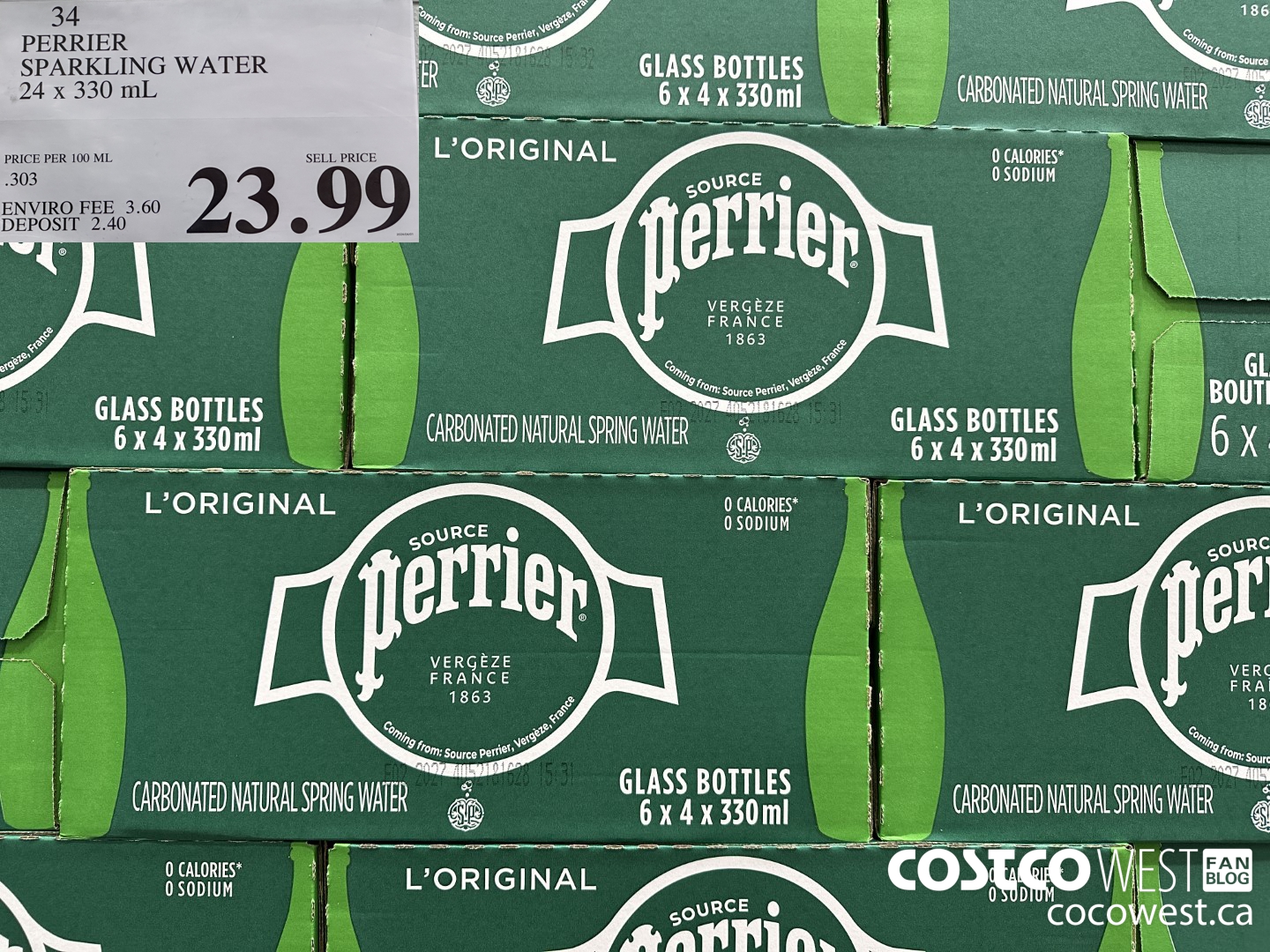 34 PERRIER SPARKLING WATER 24 X 330 ML $23.99
