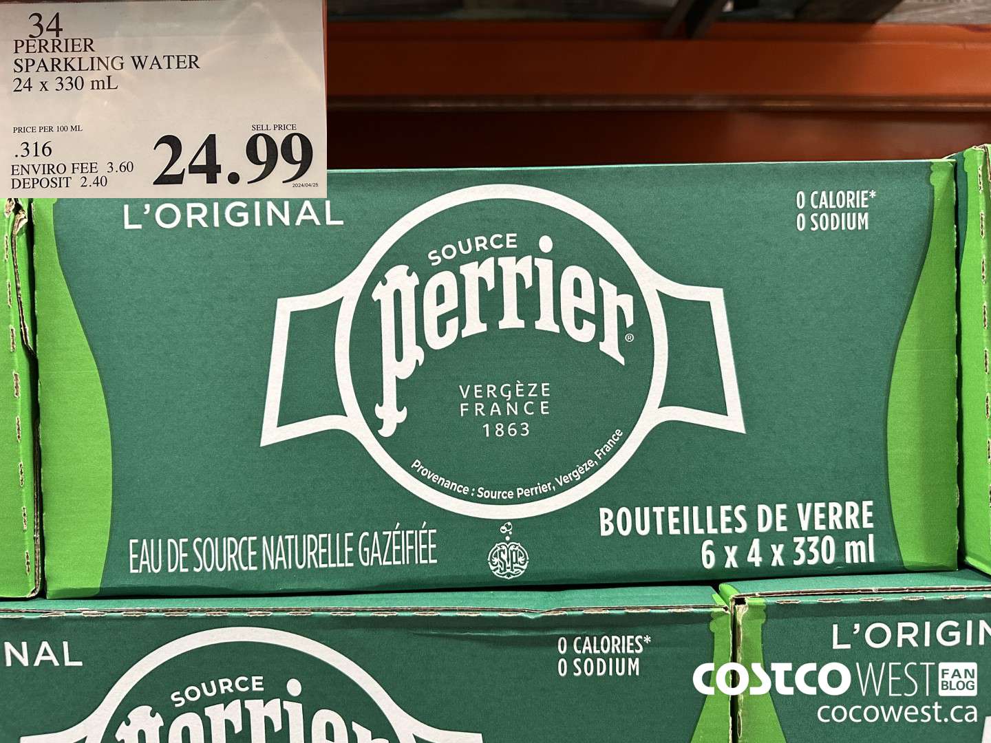 34 PERRIER SPARKLING WATER 24 X 330 ML $24.99