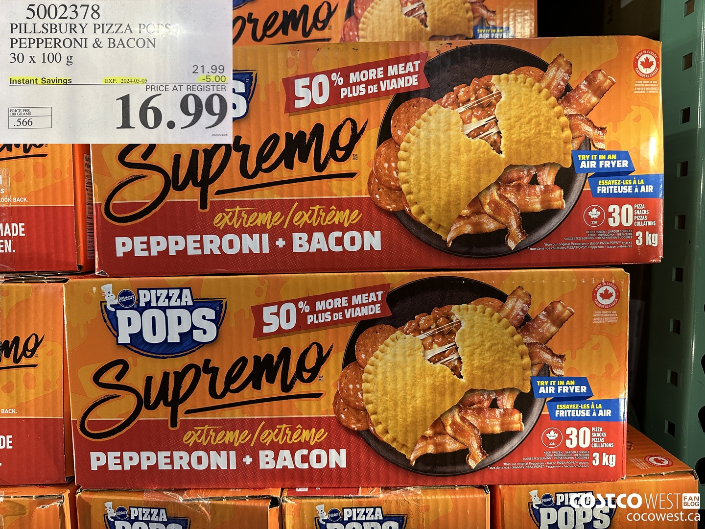 5002378 PILLSBURY PIZZA POPS PEPPERONI & BACON 30 x 100 g ($5.00 INSTANT SAVINGS EXPIRES ON 2024-05-05) $16.99