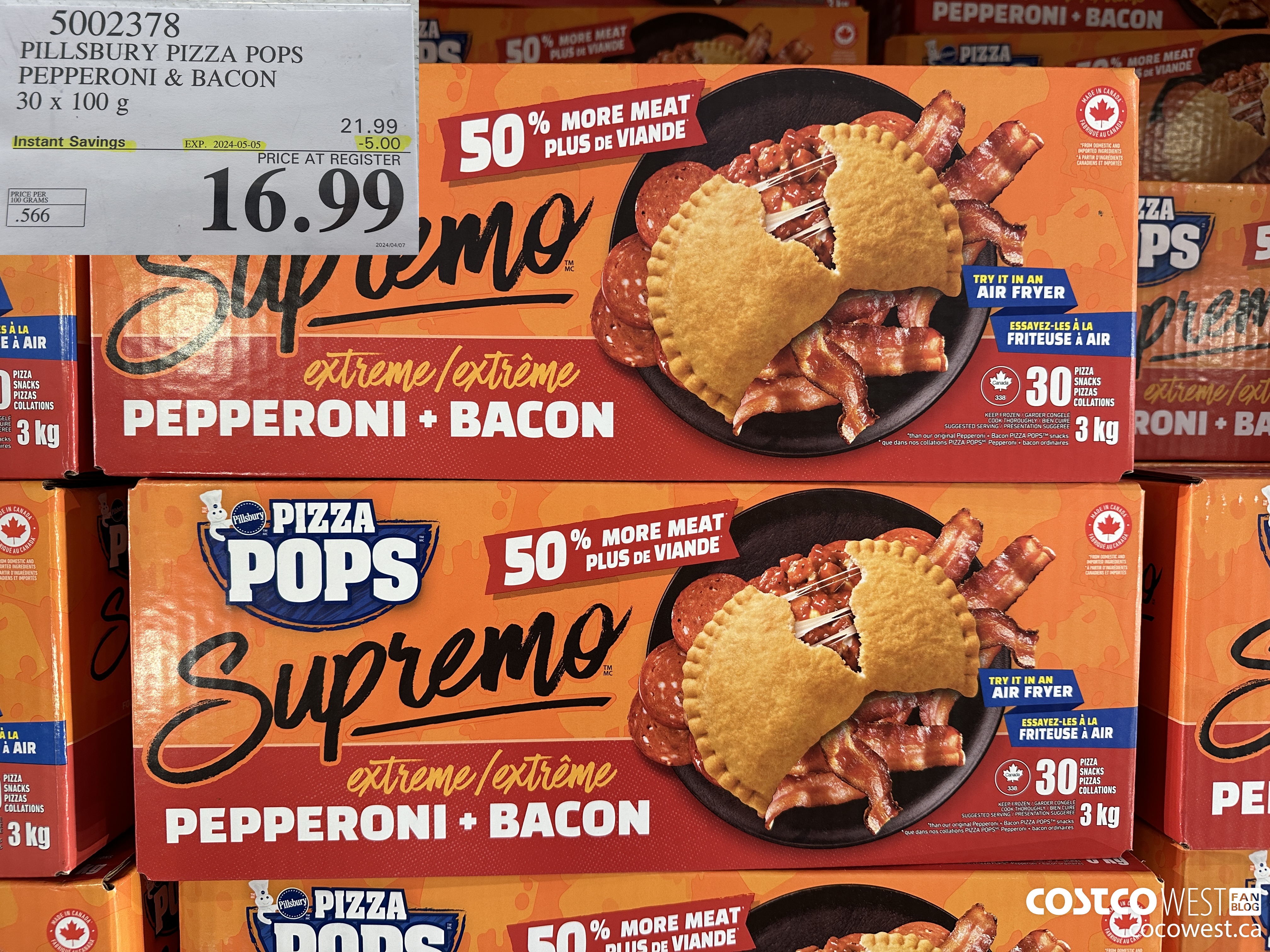 5002378 PILLSBURY PIZZA POPS PEPPERONI & BACON 30 x 100 g ($5.00 INSTANT SAVINGS EXPIRES ON 2024-05-05) $16.99
