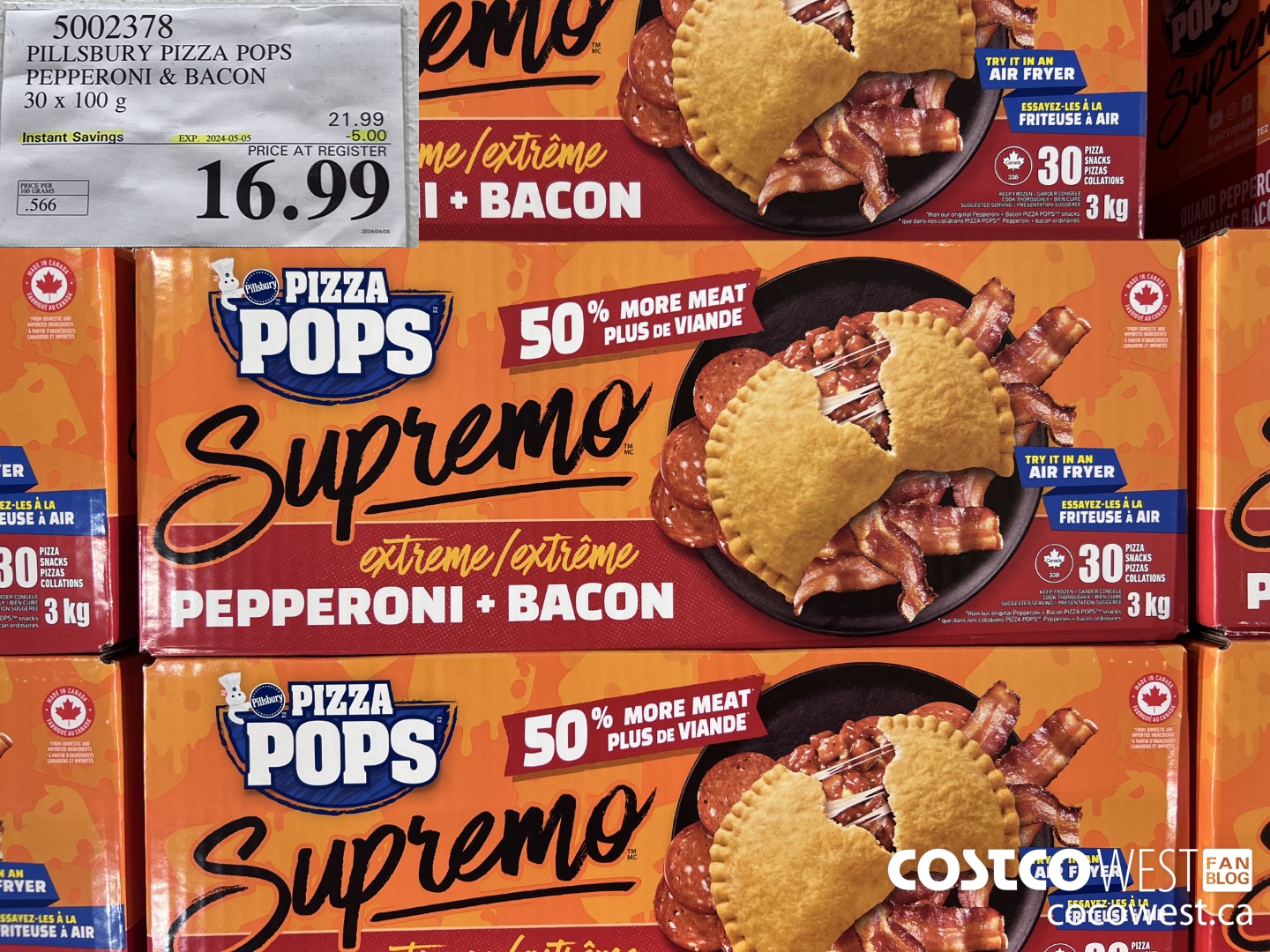 5002378 PILLSBURY PIZZA POPS PEPPERONI & BACON 30 x 100 g ($5.00 INSTANT SAVINGS EXPIRES ON 2024-05-05) $16.99