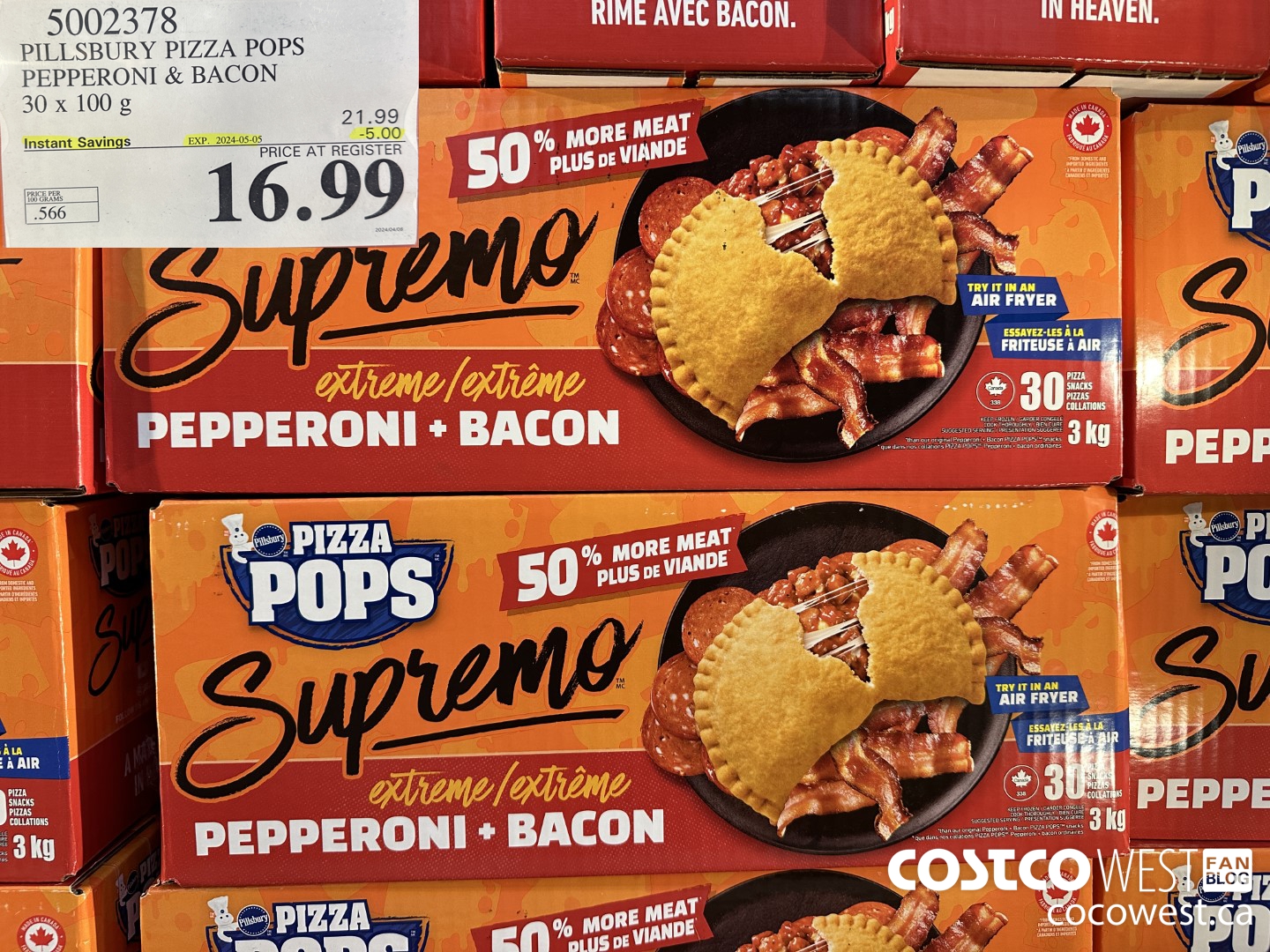 5002378 PILLSBURY PIZZA POPS PEPPERONI & BACON 30 x 100 g ($5.00 INSTANT SAVINGS EXPIRES ON 2024-05-05) $16.99