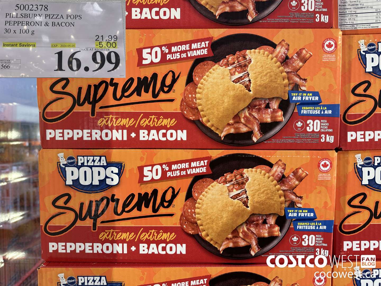 5002378 PILLSBURY PIZZA POPS PEPPERONI & BACON 30 x 100 g ($5.00 INSTANT SAVINGS EXPIRES ON 2024-05-05) $16.99