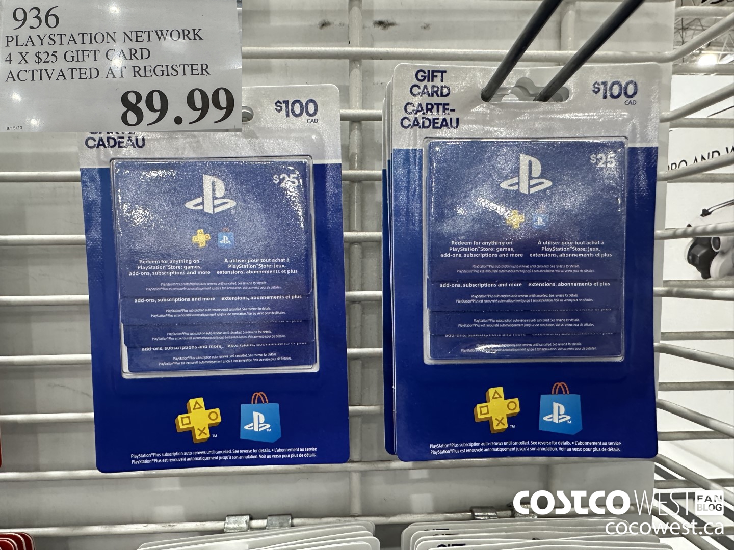 936 PLAYSTATION NETWORK 4 X $25 GIFT CARD ACTIVATED AT REGISTER $89.99