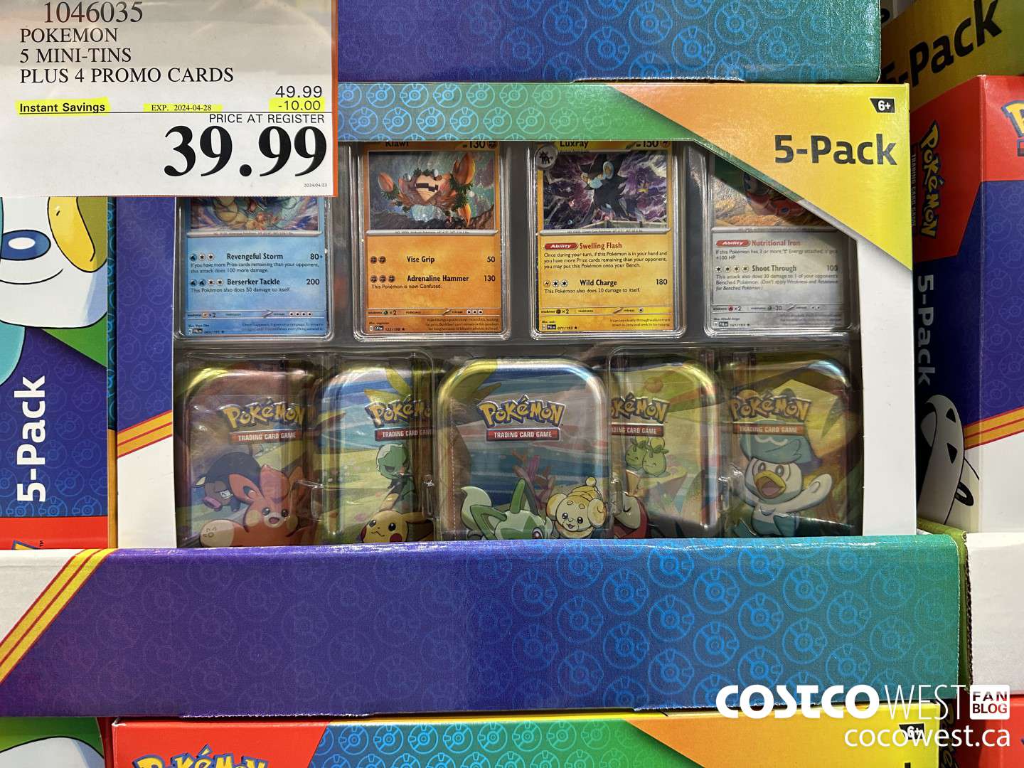 1046035 POKEMON 5 MINI-TINS PLUS 4 PROMO CARDS  ($10.00 INSTANT SAVINGS EXPIRES ON 2024-04-28) $39.99