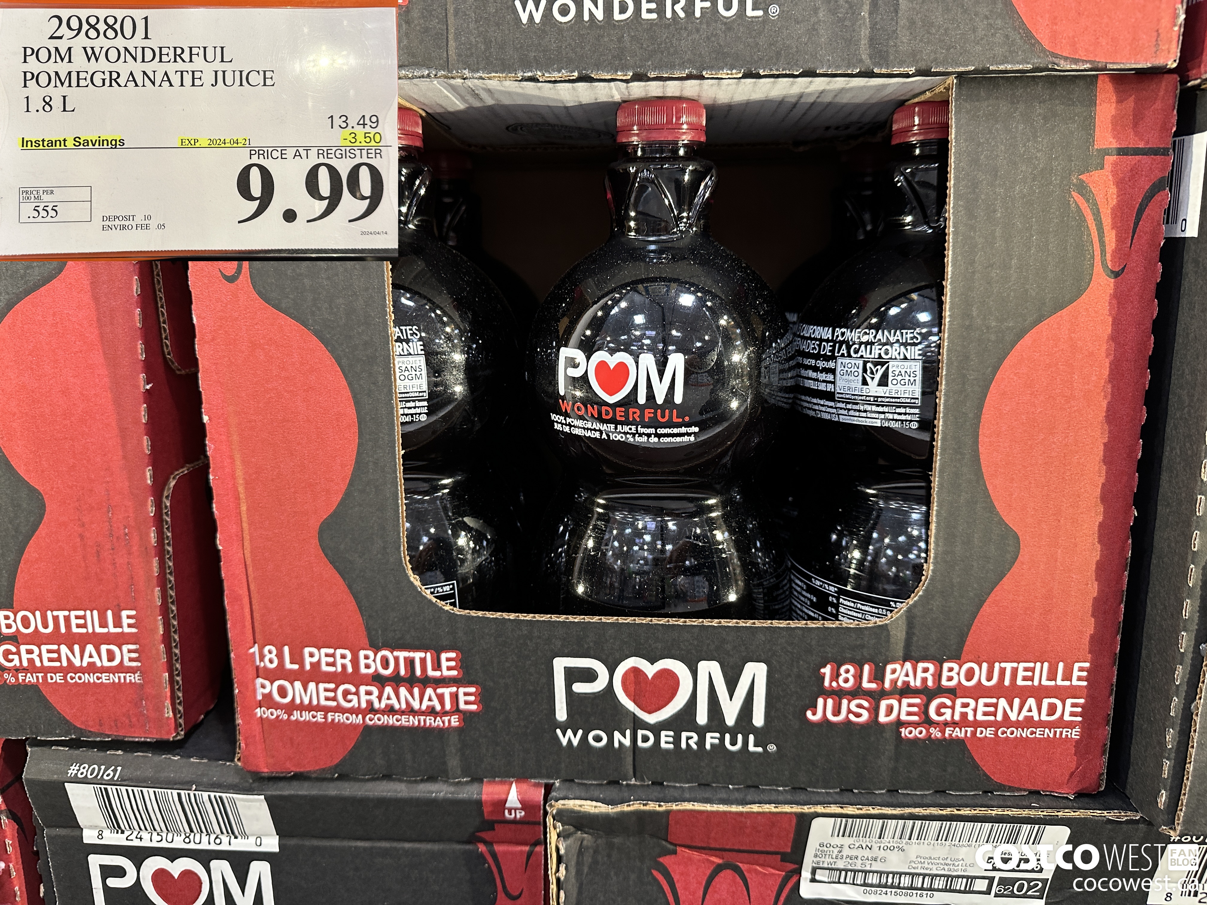 298801 POM WONDERFUL POMEGRANATE JUICE 1.8 L ($3.50 INSTANT SAVINGS EXPIRES ON 2024-04-21) $9.99