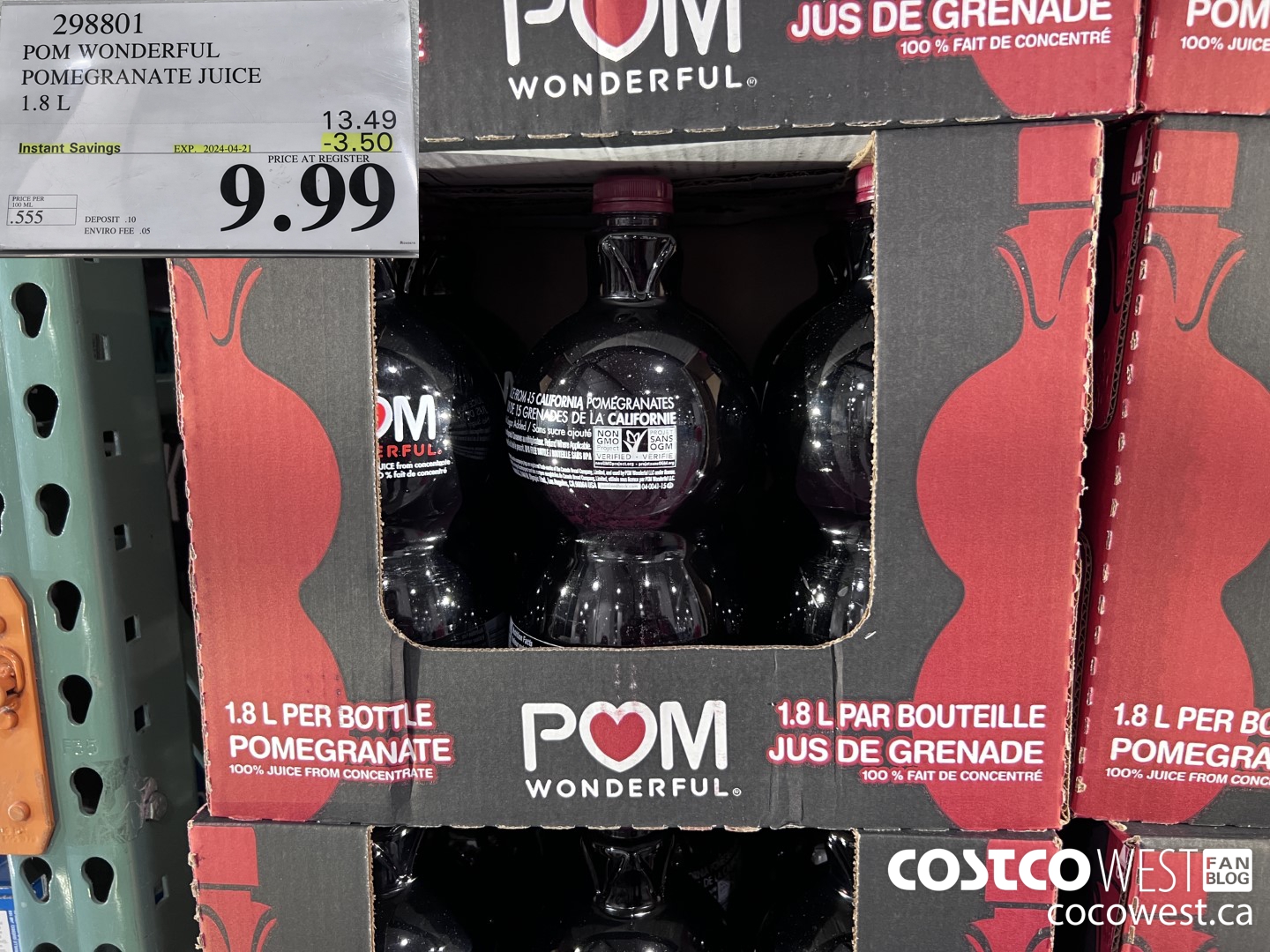 298801 POM WONDERFUL POMEGRANATE JUICE 1.8 L ($3.50 INSTANT SAVINGS EXPIRES ON 2024-04-21) $9.99
