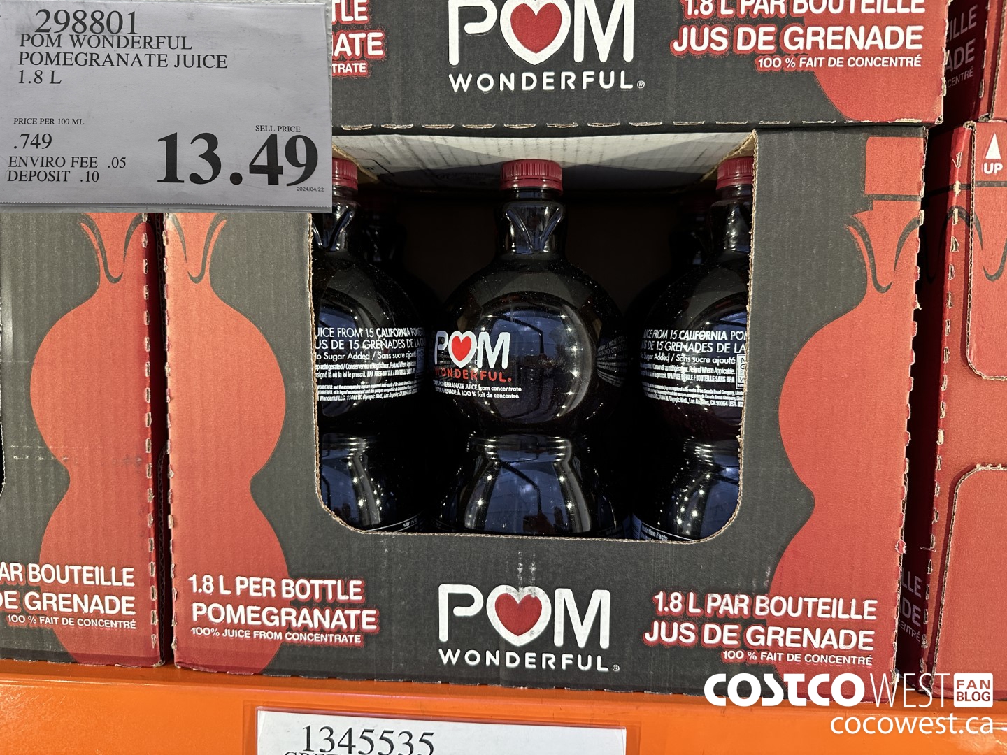 298801 POM WONDERFUL POMEGRANATE JUICE 1.8 L $13.49