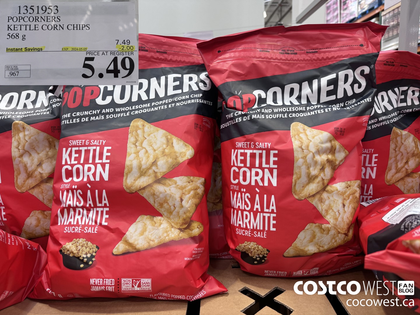 1351953 POPCORNERS KETTLE CORN CHIPS 568 g ($2.00 INSTANT SAVINGS EXPIRES ON 2024-05-05) $5.49