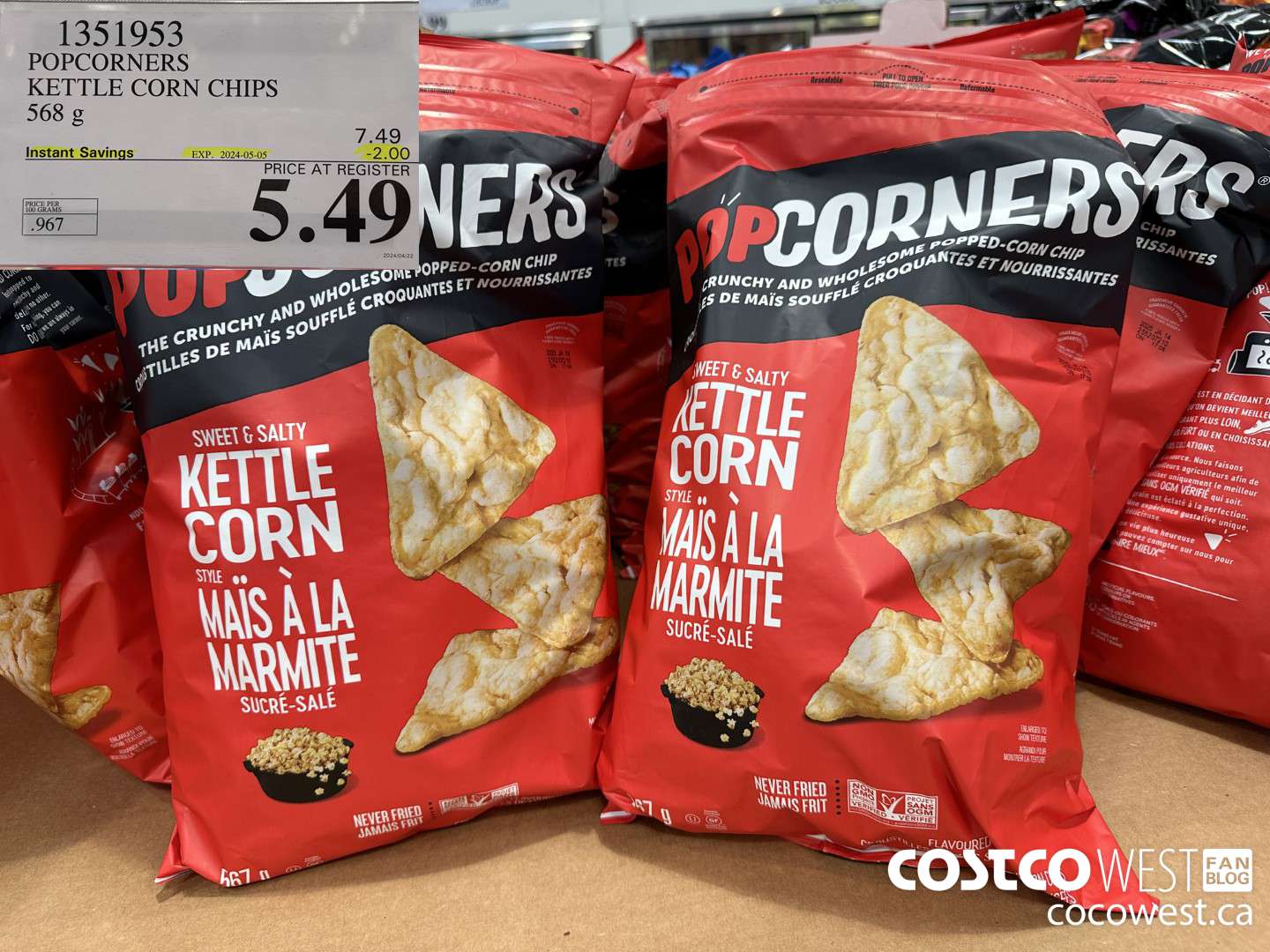 1351953 POPCORNERS KETTLE CORN CHIPS 568 g ($2.00 INSTANT SAVINGS EXPIRES ON 2024-05-05) $5.49