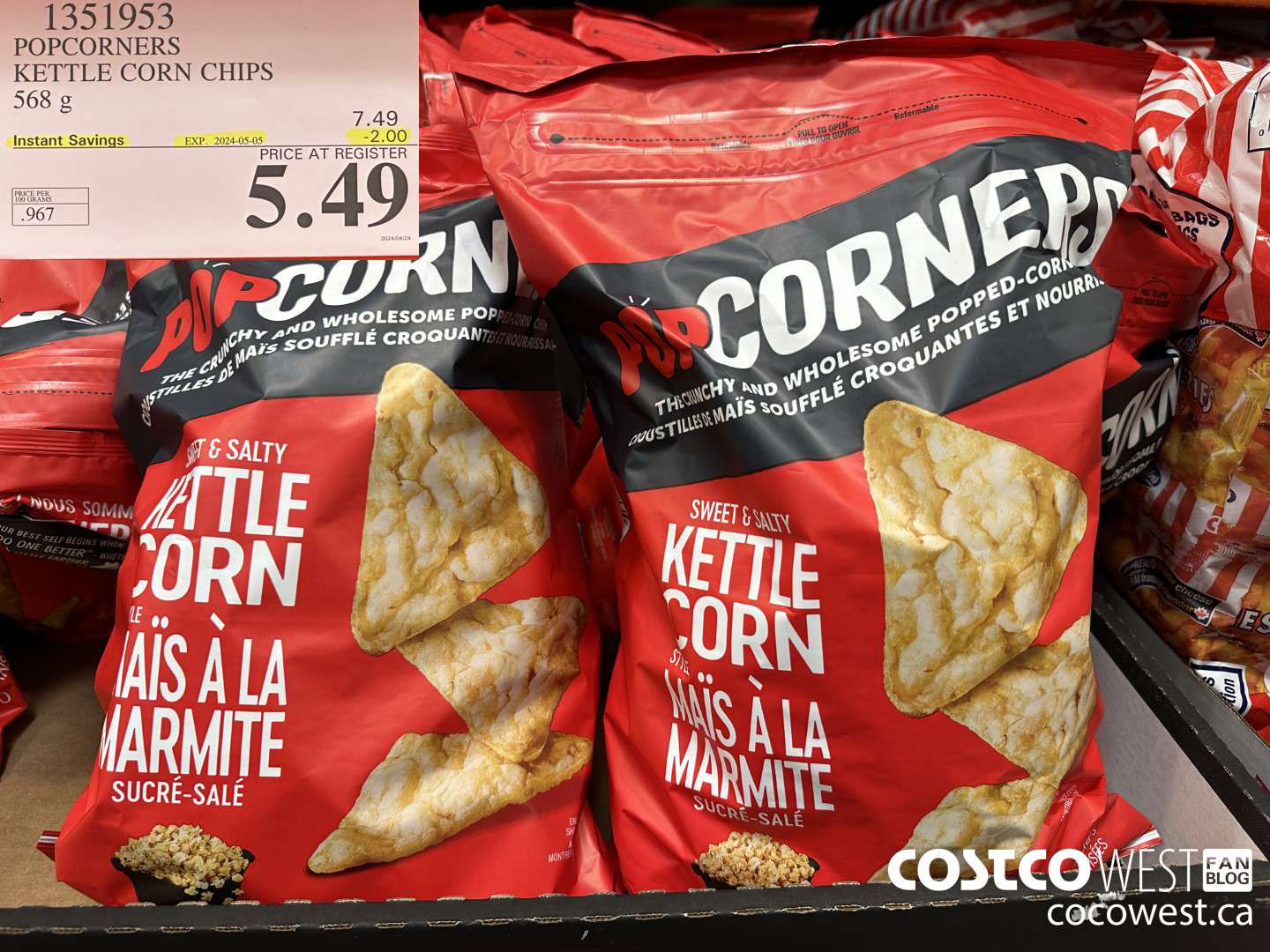 1351953 POPCORNERS KETTLE CORN CHIPS 568 g ($2.00 INSTANT SAVINGS EXPIRES ON 2024-05-05) $5.49