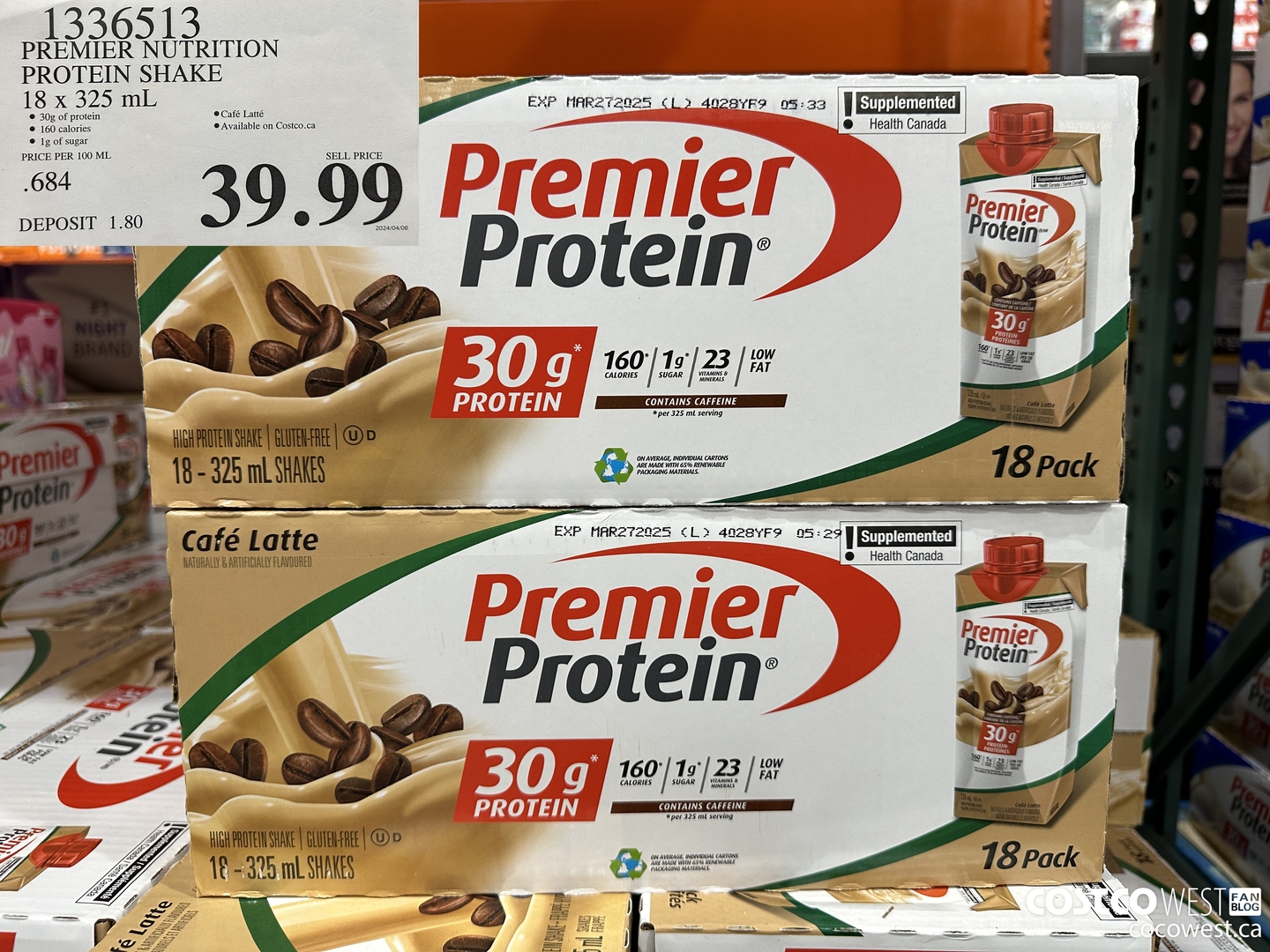 1336513 PREMIER NUTRITION PROTEIN SHAKE 18 X 325 ML $39.99