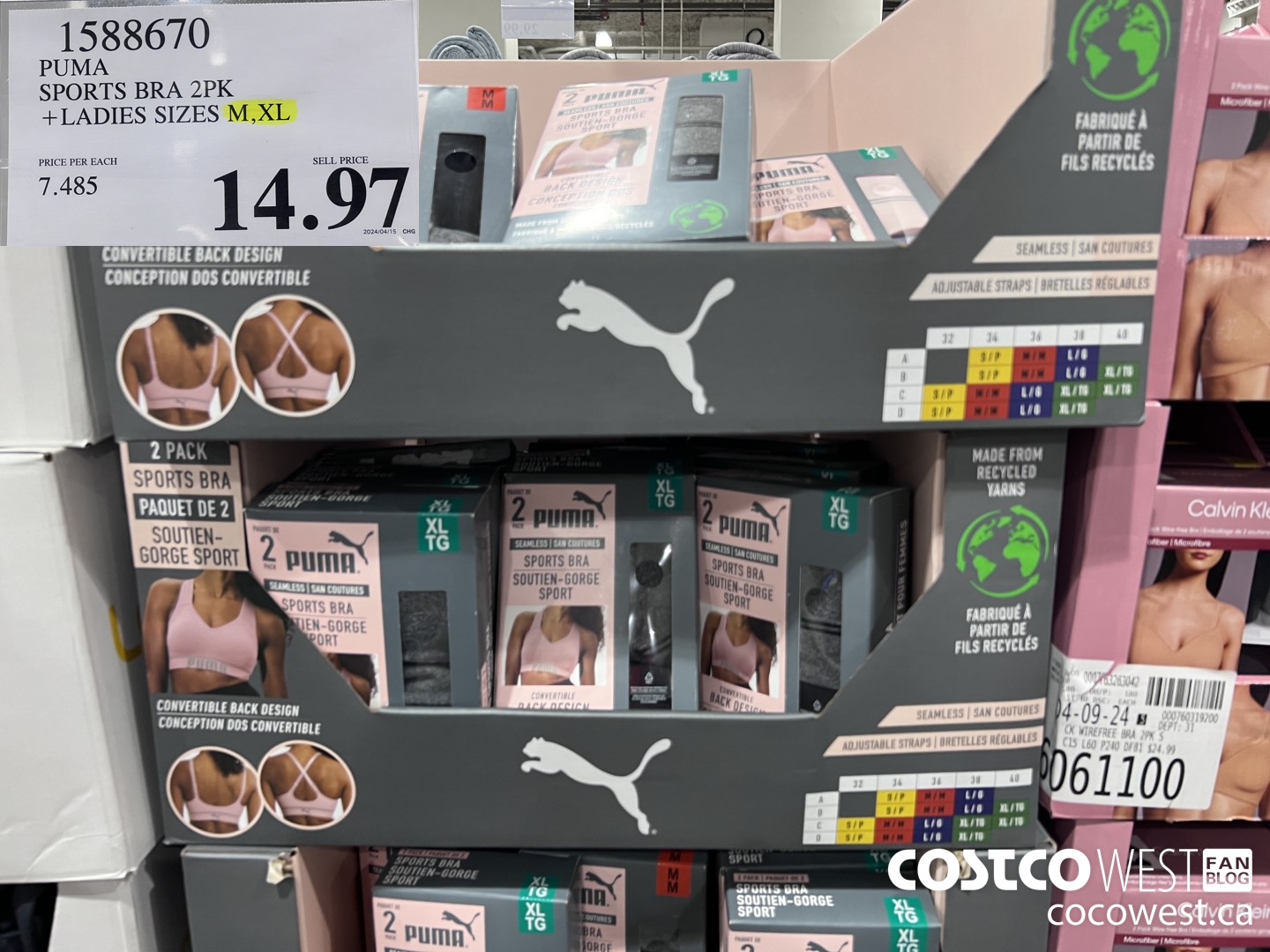 1588670 PUMA SPORTS BRA 2PK LADIES SIZES M, XL $14.97