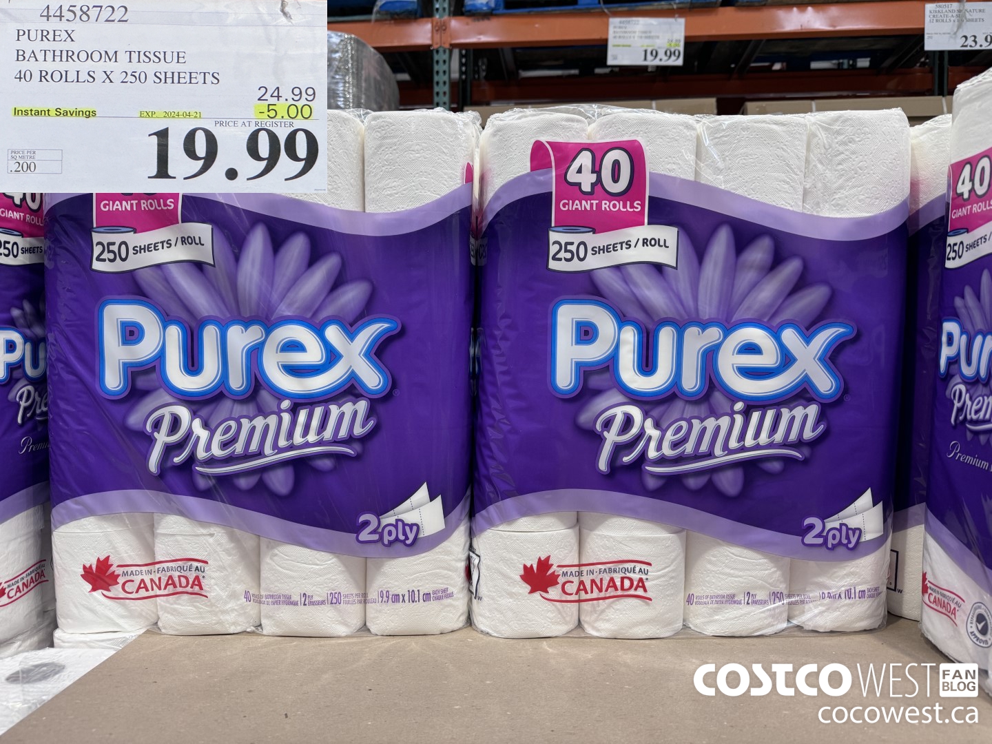 4458722 PUREX BATHROOM TISSUE 40 ROLLS X 250 SHEETS ($5.00 INSTANT SAVINGS EXPIRES ON 2024-04-21) $19.99