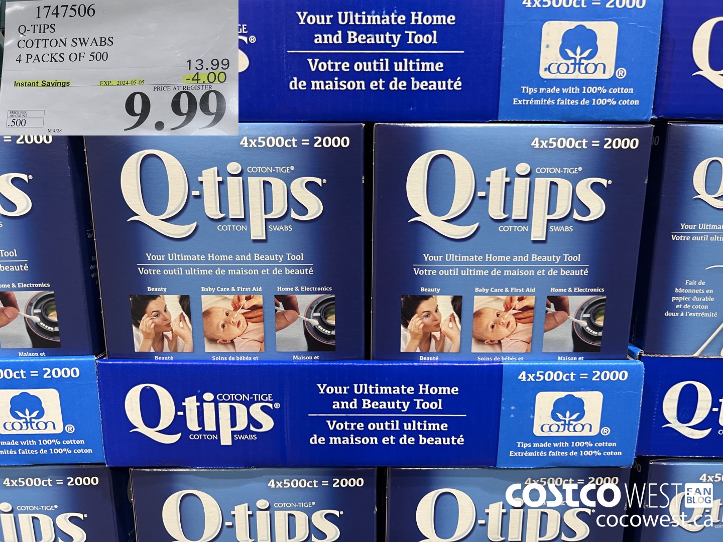1747506 Q-TIPS COTTON SWABS 4 PACKS OF 500 ($4.00 INSTANT SAVINGS EXPIRES ON 2024-05-05) $9.99