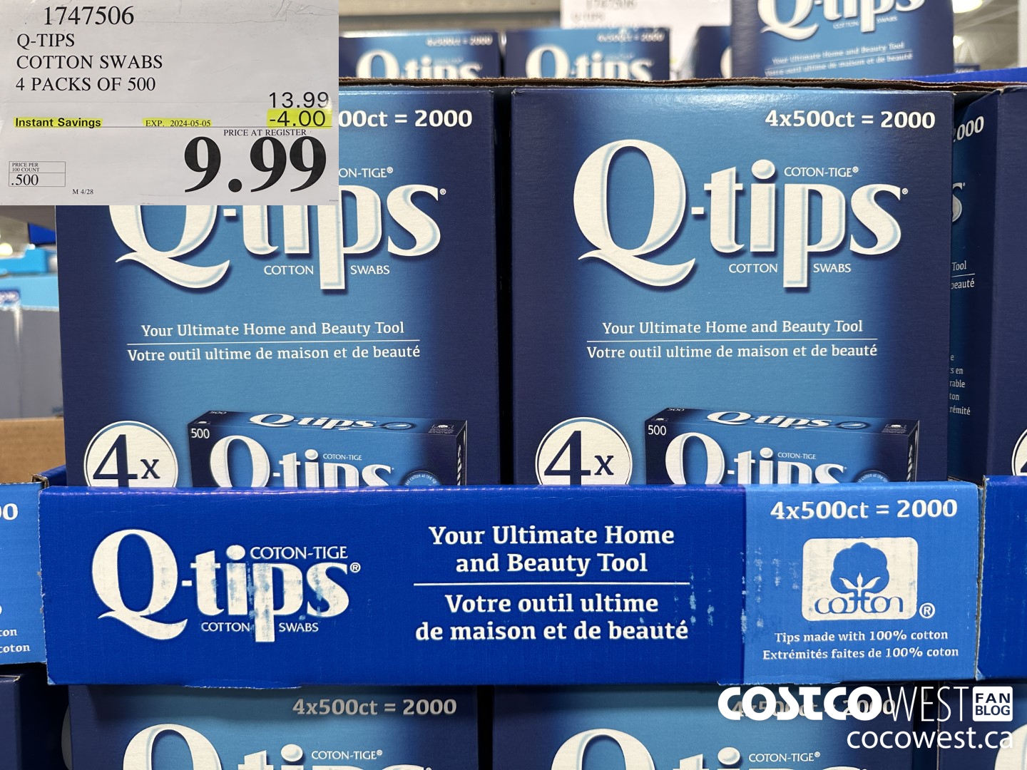1747506 Q-TIPS COTTON SWABS 4 PACKS OF 500 ($4.00 INSTANT SAVINGS EXPIRES ON 2024-05-05) $9.99