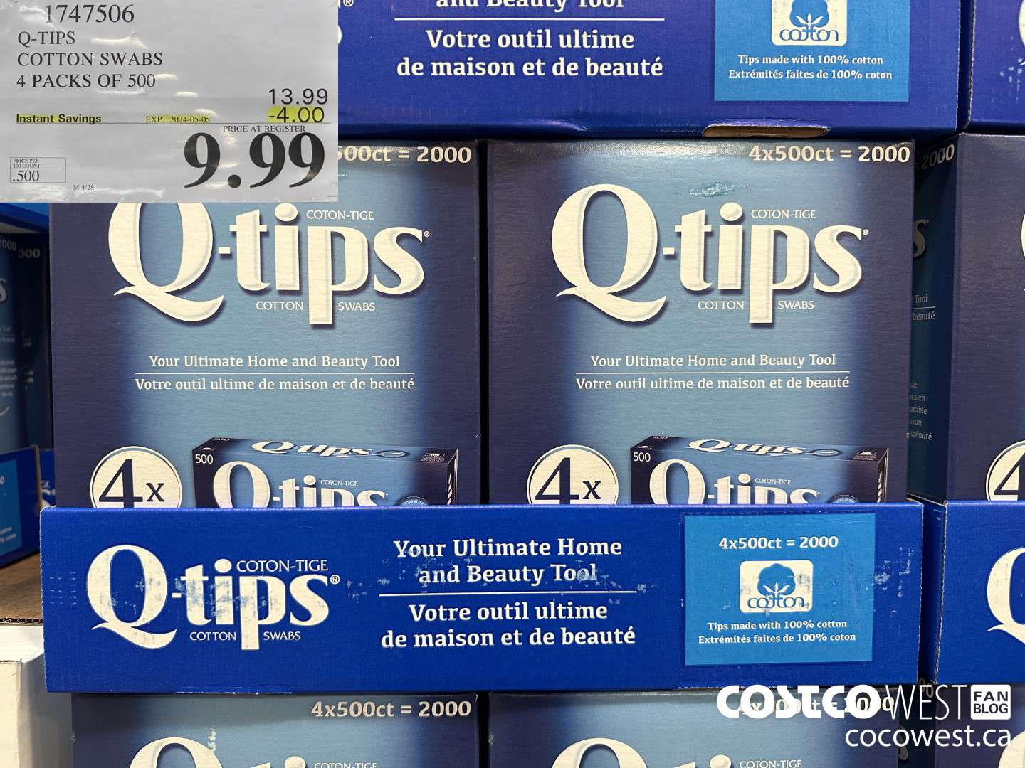 1747506 Q-TIPS COTTON SWABS 4 PACKS OF 500 ($4.00 INSTANT SAVINGS EXPIRES ON 2024-05-05) $9.99