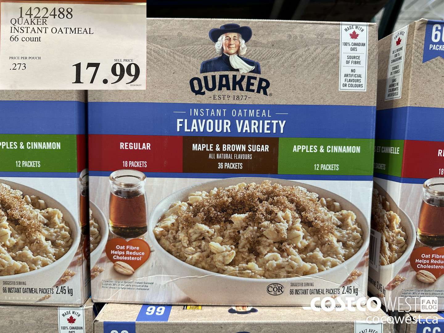 1422488 QUAKER INSTANT OATMEAL 66 COUNT $17.99