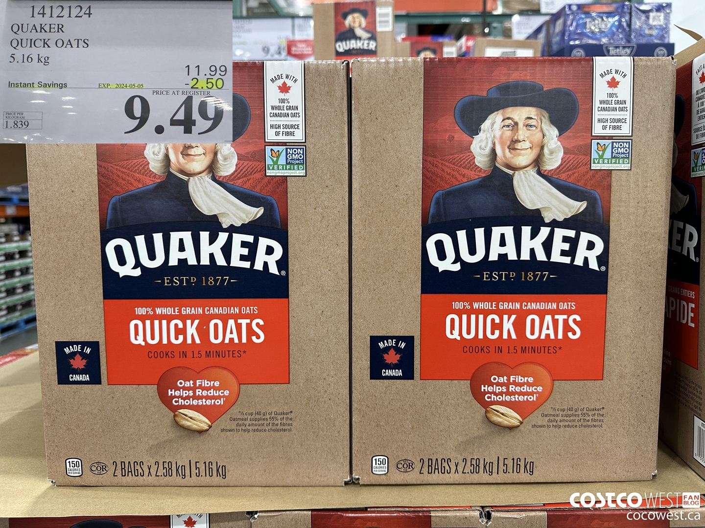 1412124 QUAKER QUICK OATS 5.16 kg ($2.50 INSTANT SAVINGS EXPIRES ON 2024-05-05) $9.49