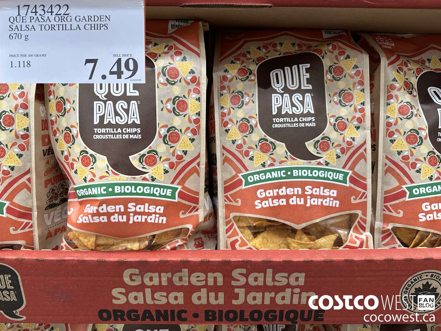 1743422 QUE PASA ORG GARDEN SALSA TORTILLA CHIPS 670 G $7.49