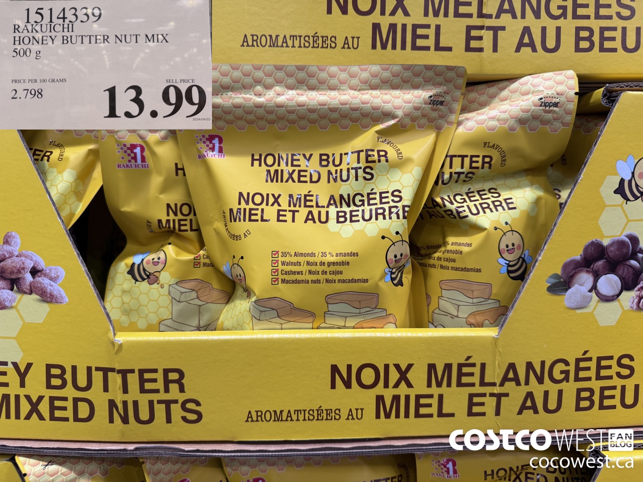 1514339 RAKUICHI HONEY BUTTER NUT MIX 500G $13.99