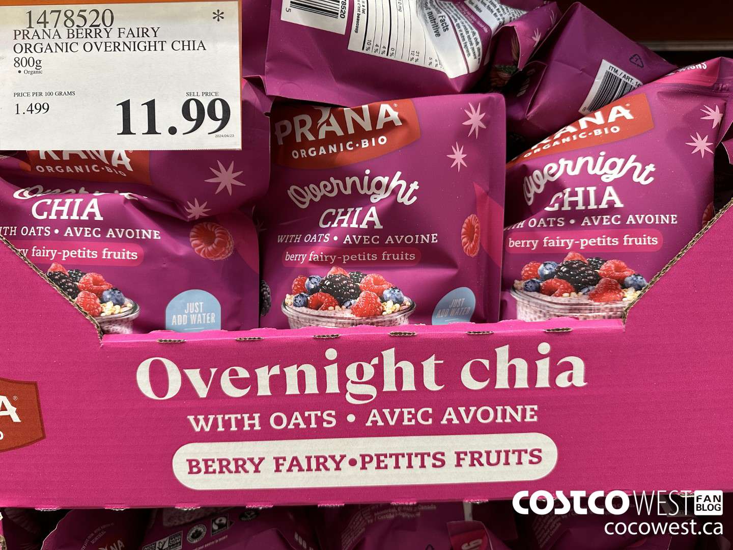 1478520 RANA BERRY FAIRY ORGANIC OVERNIGHT CHIA 800G $11.99