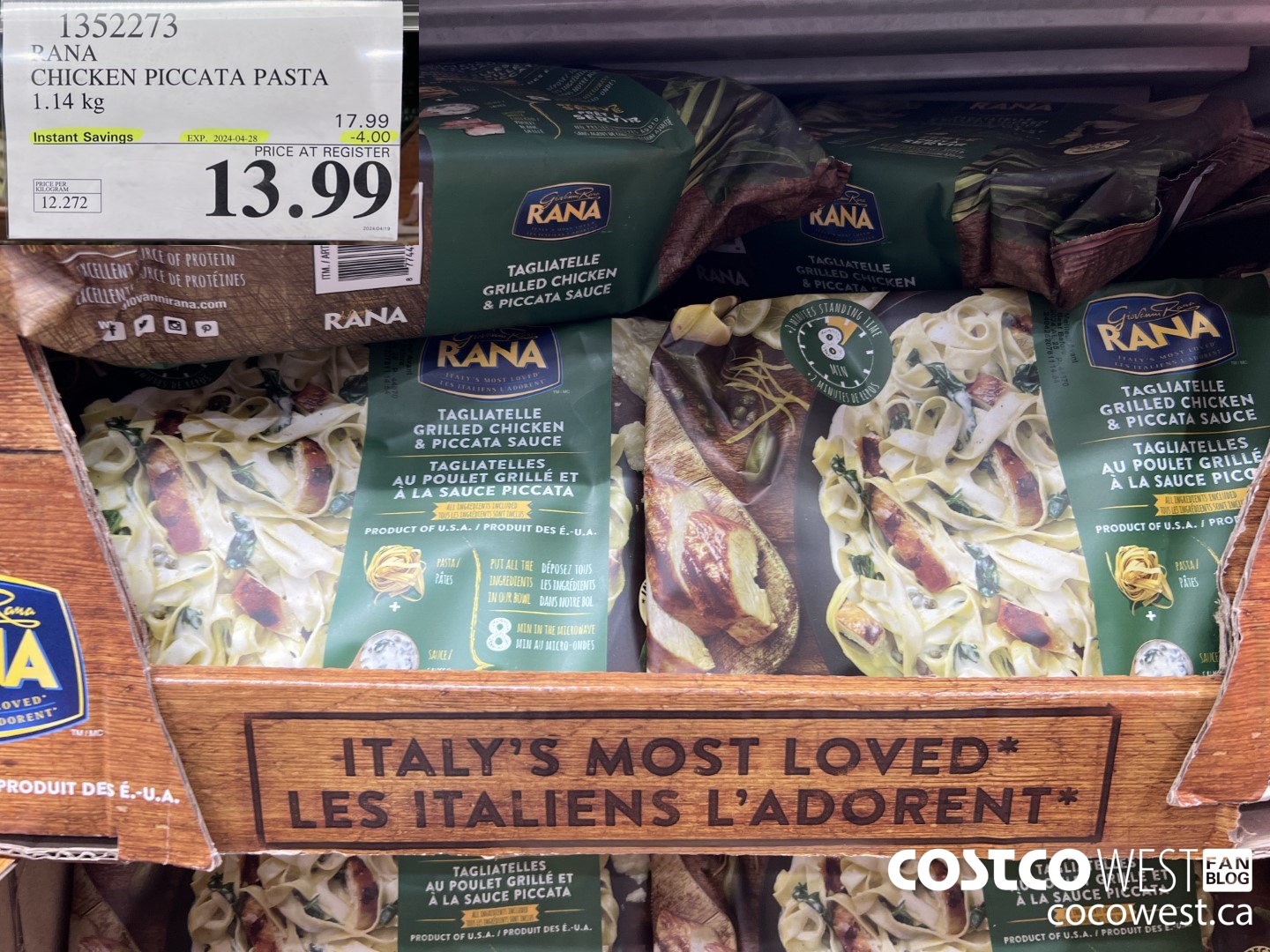 1352273 RANA CHICKEN PICCATA PASTA 1.14 KG ($4.00 INSTANT SAVINGS EXPIRES ON 2024-04-28) $13.99