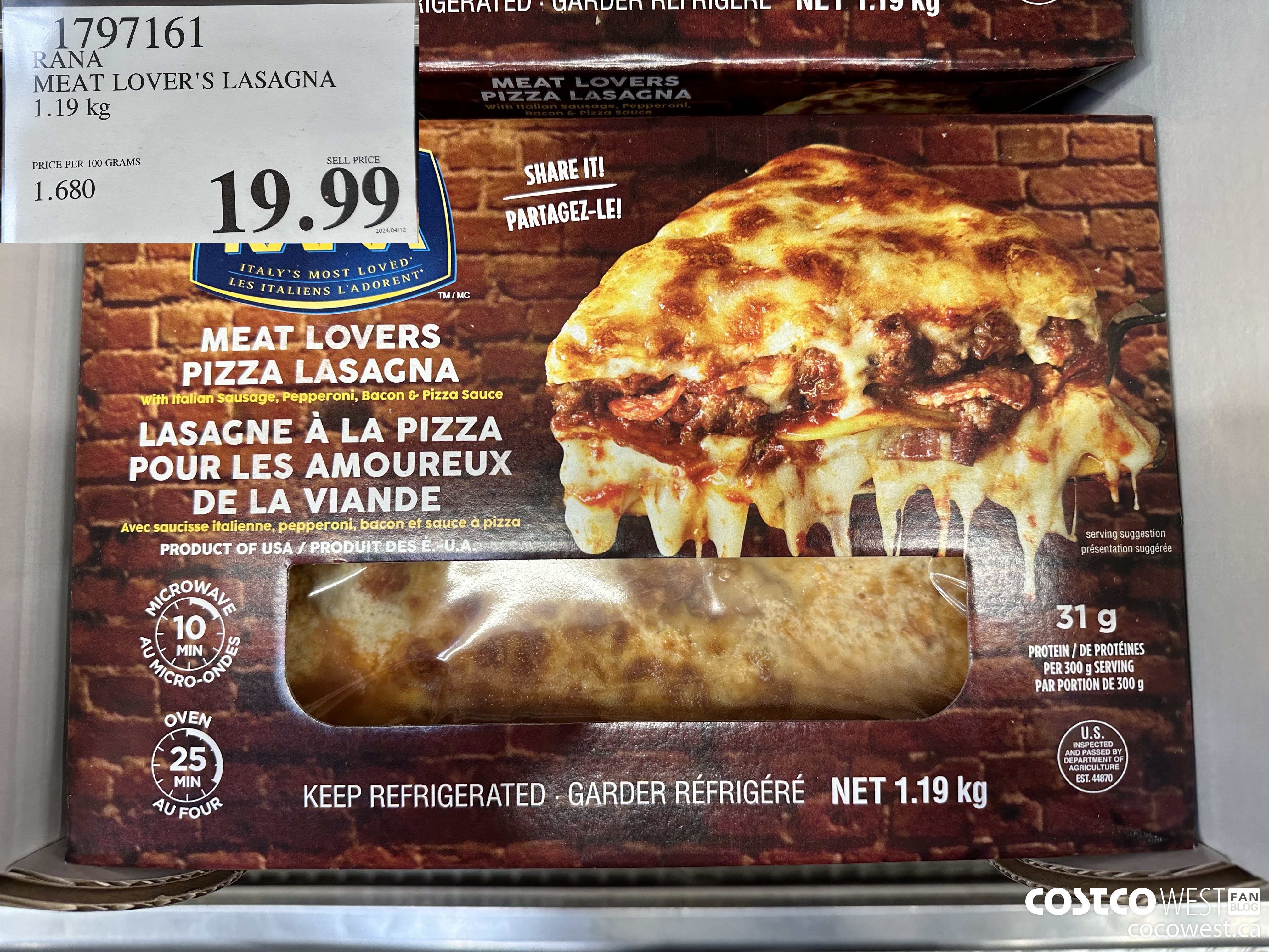 1797161 RANA MEAT LOVER'S LASAGNA 1.19 KG $19.99