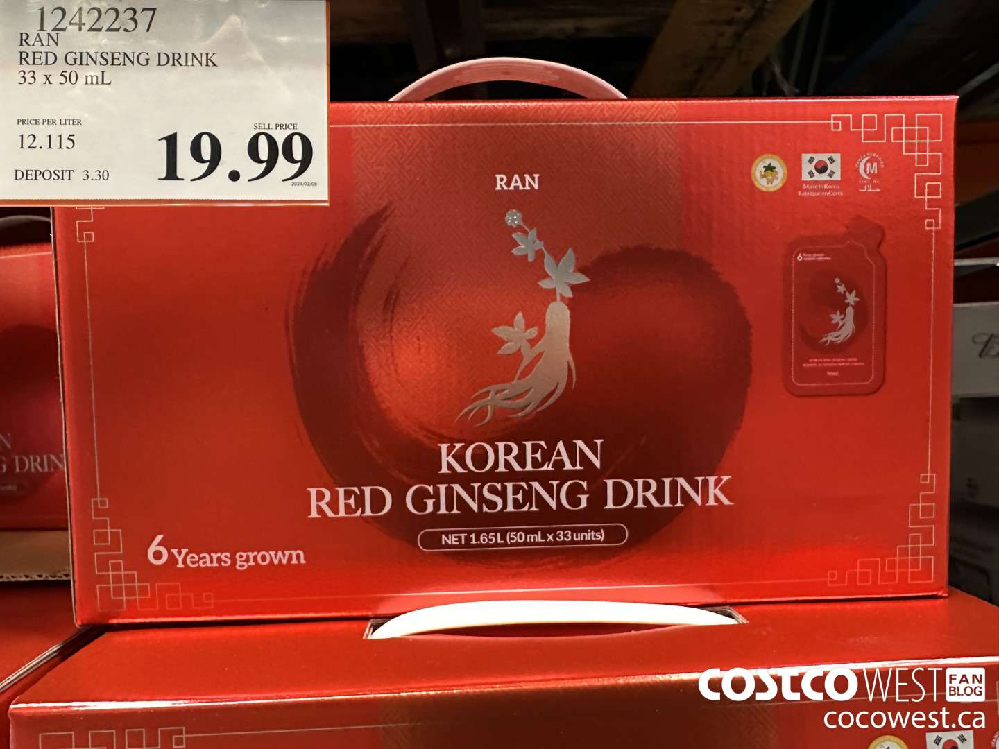 1242237 RAN RED GINSENG DRINK 33 x 50 mL $19.99