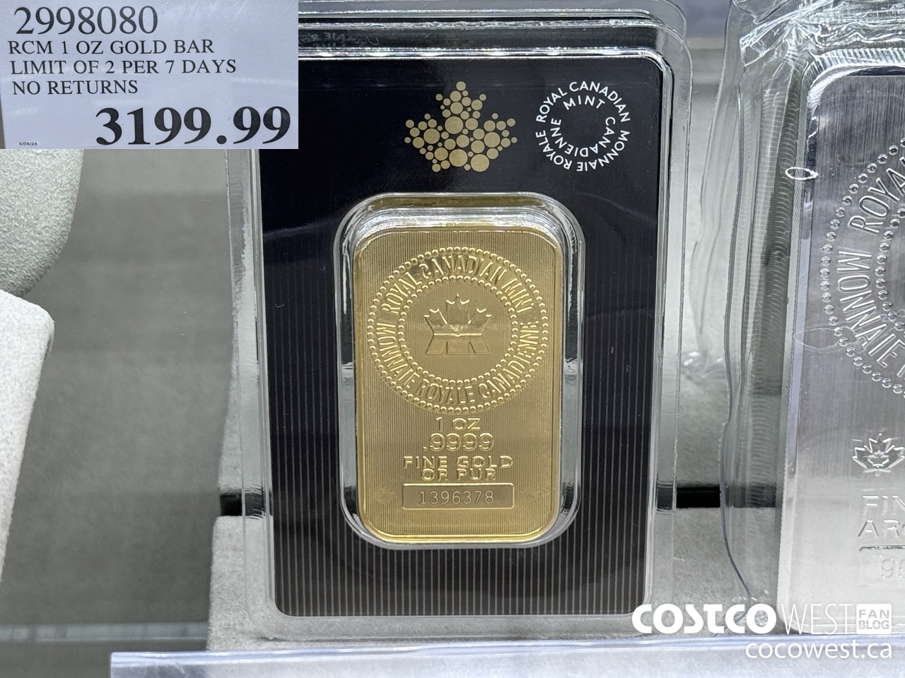 2998080 RCM 1 OZ GOLD BAR LIMIT OF 2 PER 7 DAYS NO RETURNS $3199.99