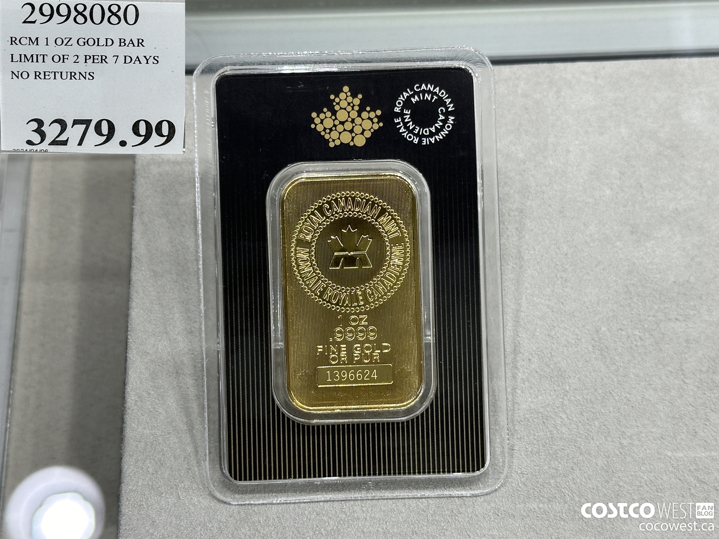 2998080 RCM 1 OZ GOLD BAR LIMIT OF 2 PER 7 DAYS NO RETURNS $3279.99