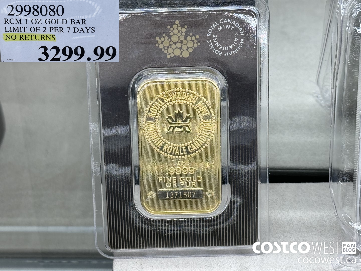 2998080 RCM 1 OZ GOLD BAR LIMIT OF 2 PER 7 DAYS NO RETURNS $3299.99