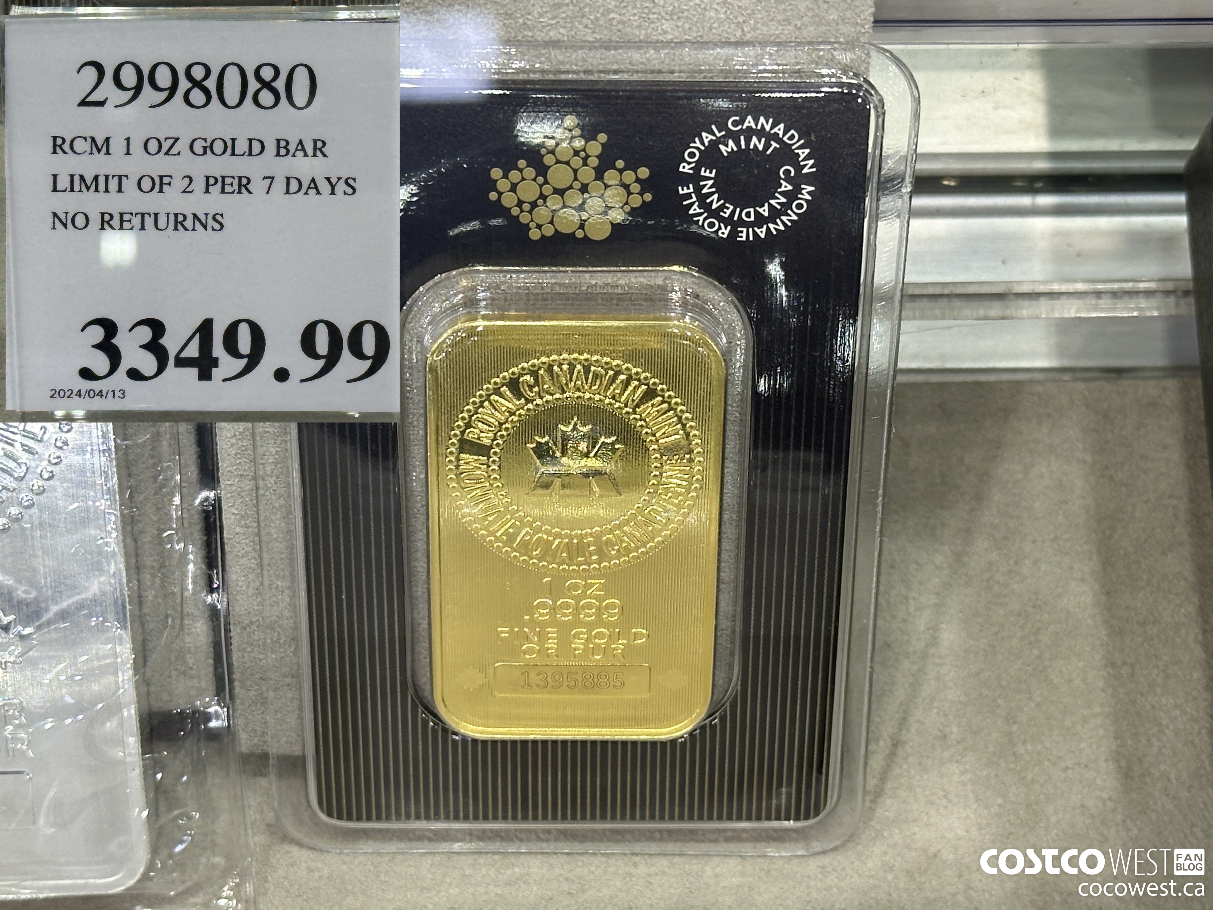 2998080 RCM 1 OZ GOLD BAR LIMIT OF 2 PER 7 DAYS NO RETURNS $3349.99