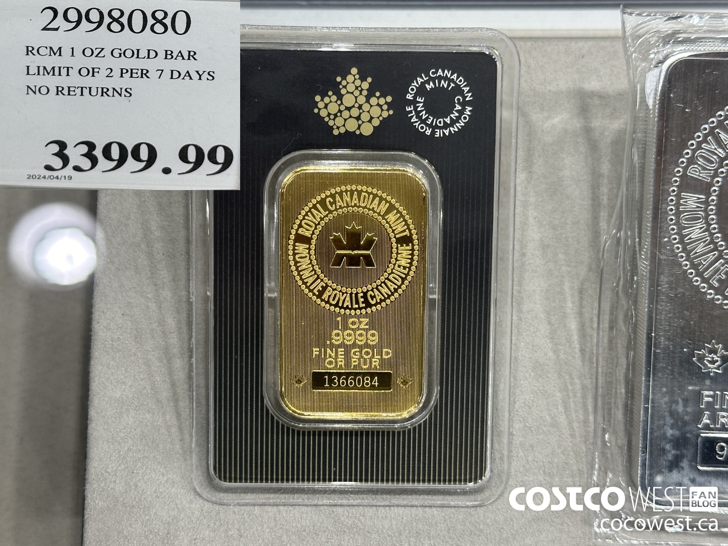 2998080 RCM 1 OZ GOLD BAR LIMIT OF 2 PER 7 DAYS NO RETURNS $3399.99