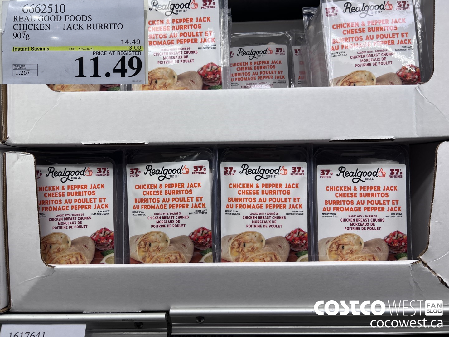 6662510 REAL GOOD FOODS CHICKEN & JACK BURRITO 907G ($3.00 INSTANT SAVINGS EXPIRES ON 2024-04-21) $11.49