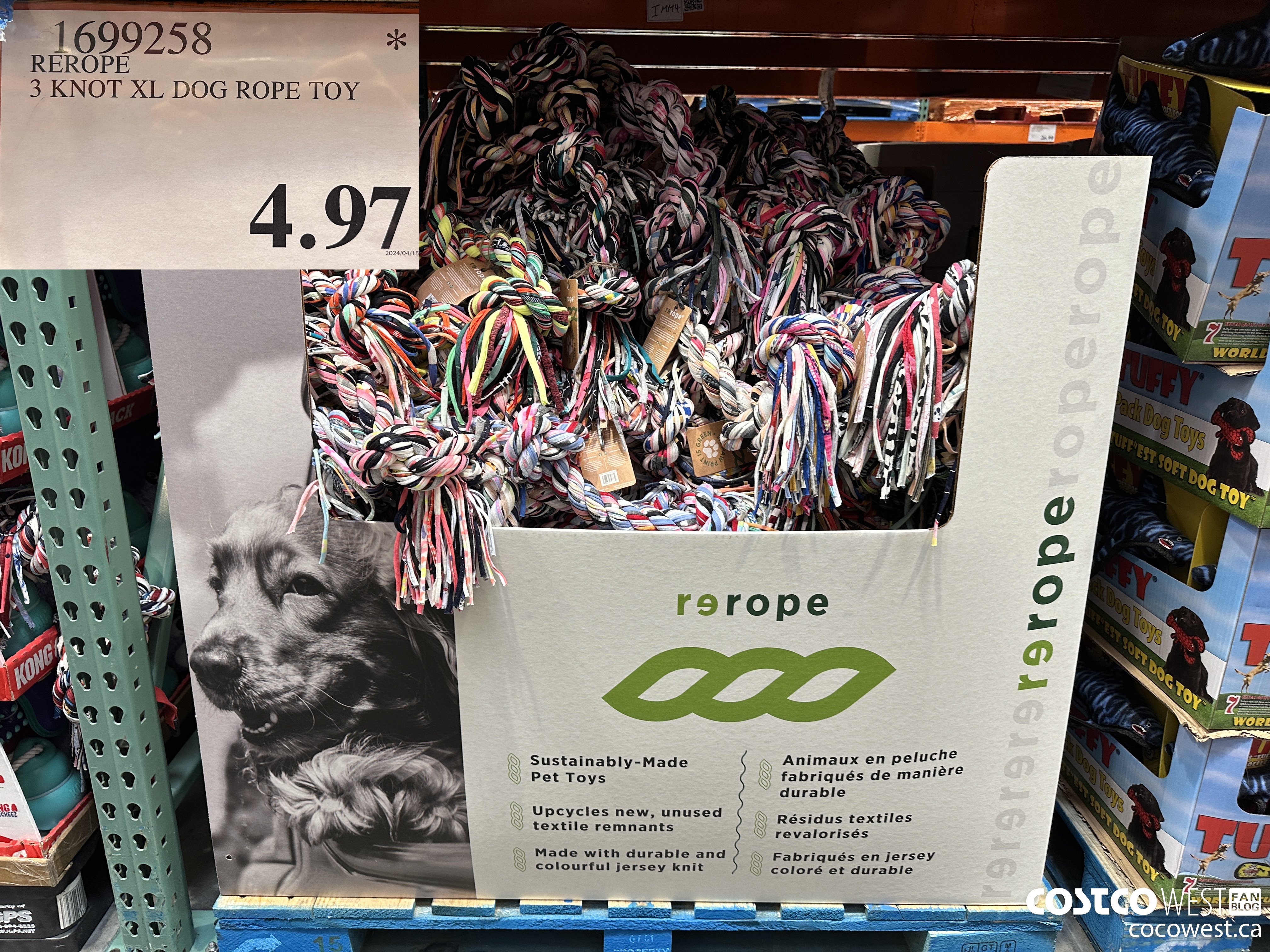 1699258 REROPE 3 KNOT XL DOG ROPE TOY $4.97