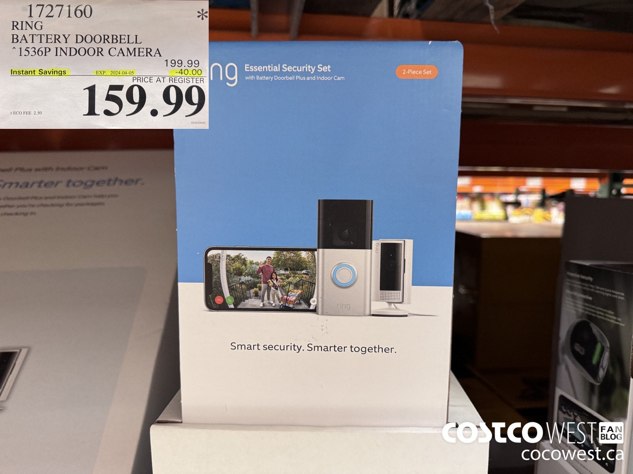 1727160 RING BATTERY DOORBELL 1536P INDOOR CAMERA ($40.00 INSTANT SAVINGS EXPIRES ON 2024-04-05) $159.99