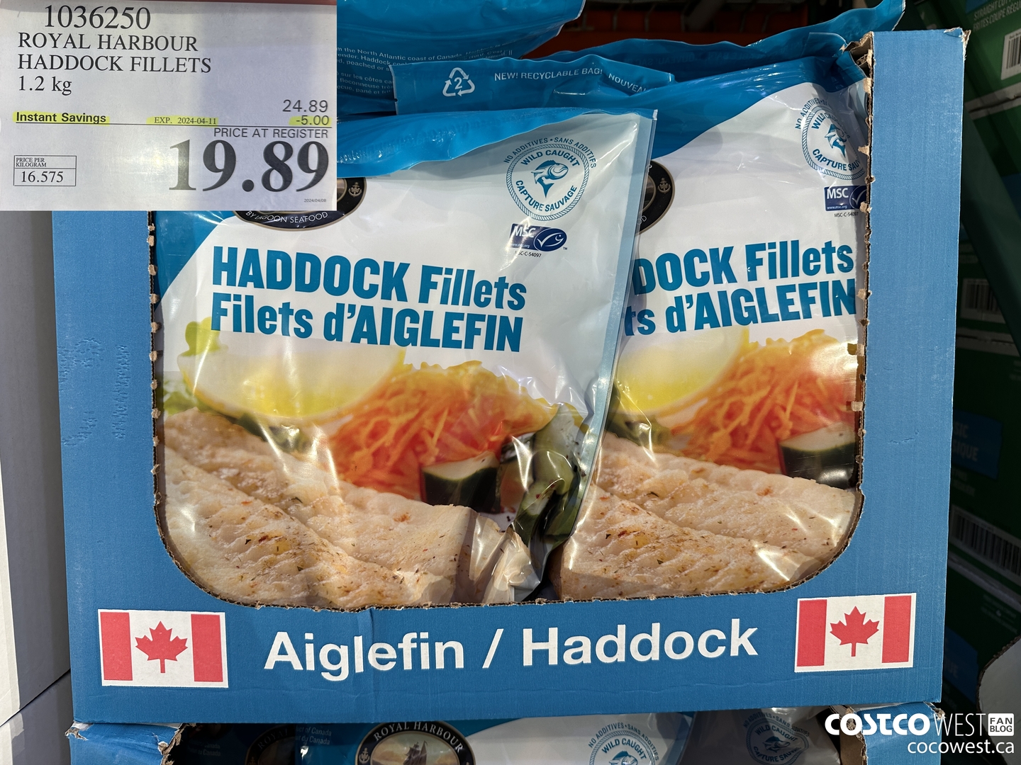 1036250 ROYAL HARBOUR HADDOCK FILLETS 1.2 kg $19-89 ($5.00 INSTANT SAVINGS EXPIRES ON 2024-04-11)