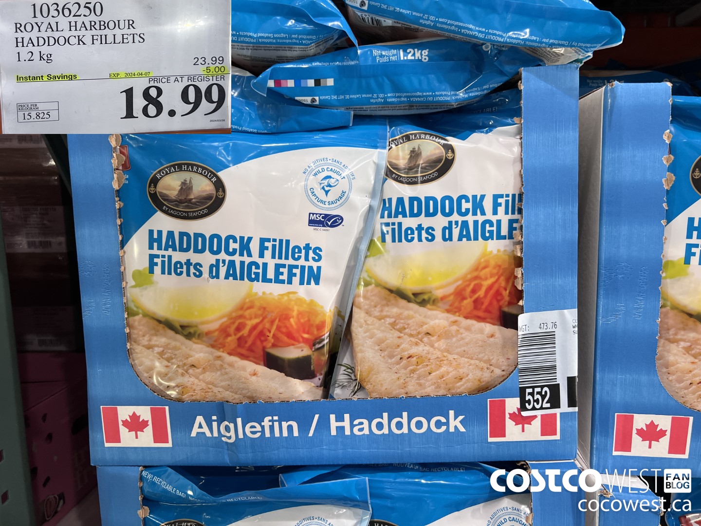 1036250 ROYAL HARBOUR HADDOCK FILLETS 1.2 kg ($5.00 INSTANT SAVINGS EXPIRES ON 2024-04-07) $18.99