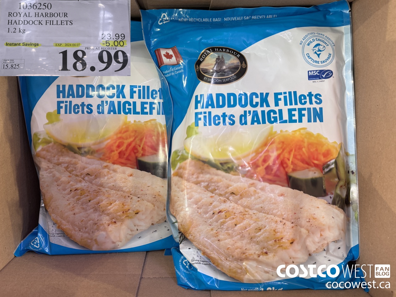1036250 ROYAL HARBOUR HADDOCK FILLETS 1.2 kg ($5.00 INSTANT SAVINGS EXPIRES ON 2024-04-07) $18.99