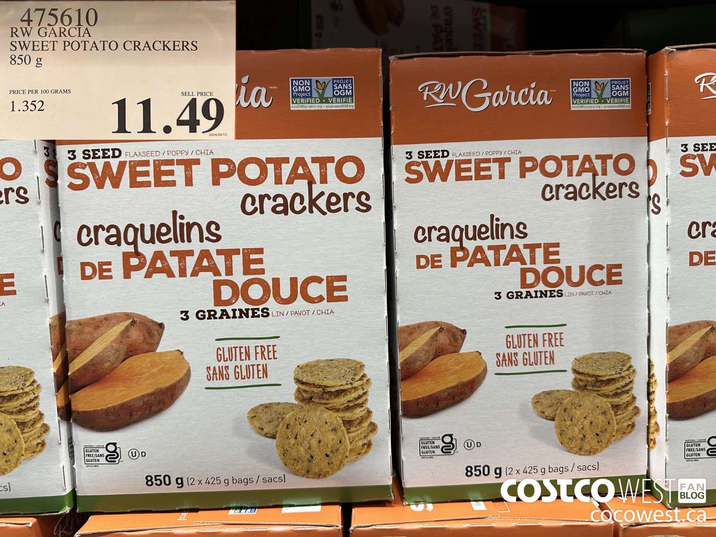 475610 RW GARCIA SWEET POTATO CRACKERS 850 g $11.49