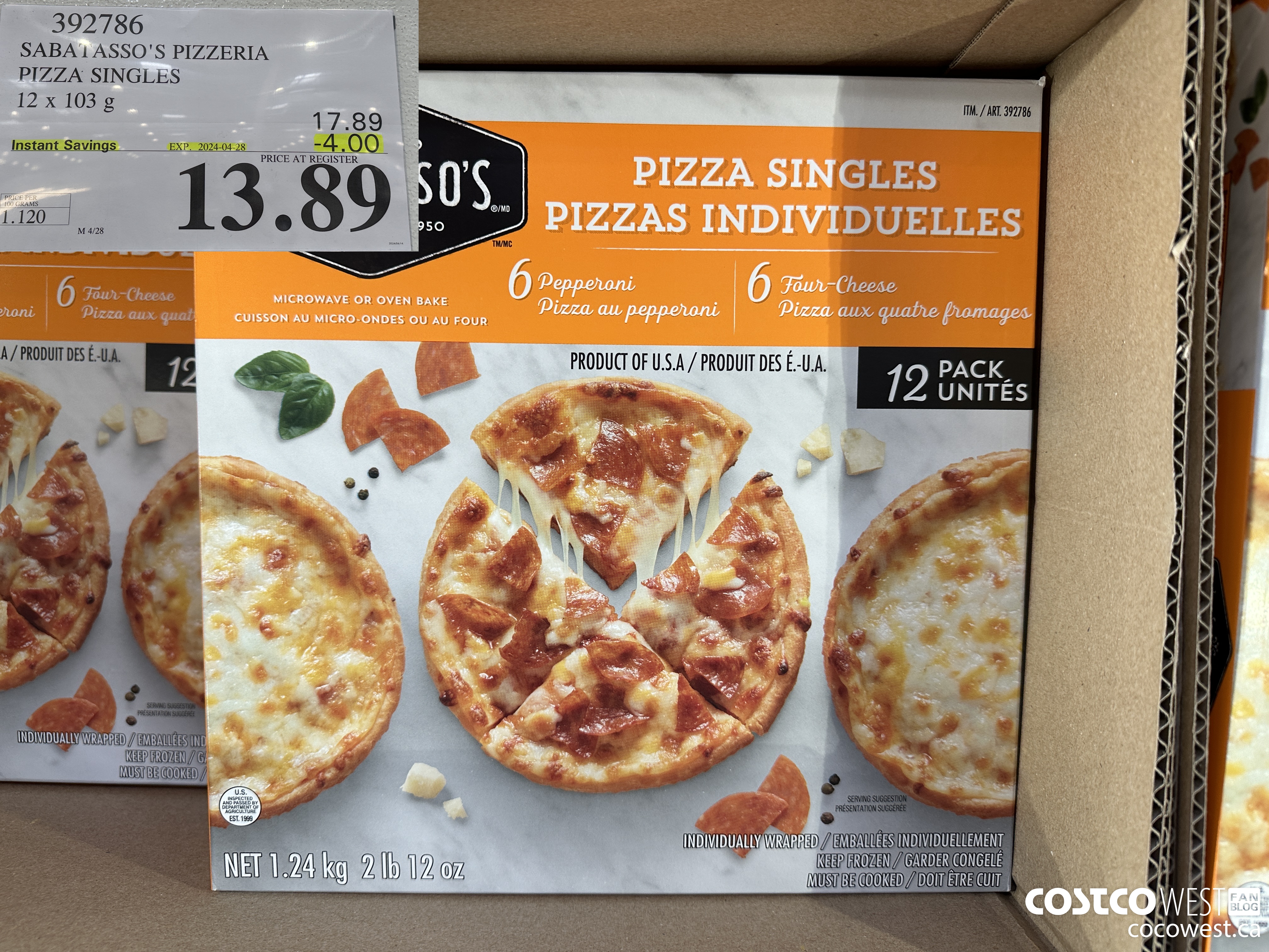 392786 SABATASSO'S PIZZERIA PIZZA SINGLES 12 X 103g ($4.00 INSTANT SAVINGS EXPIRES ON 2024-04-28) $13.89