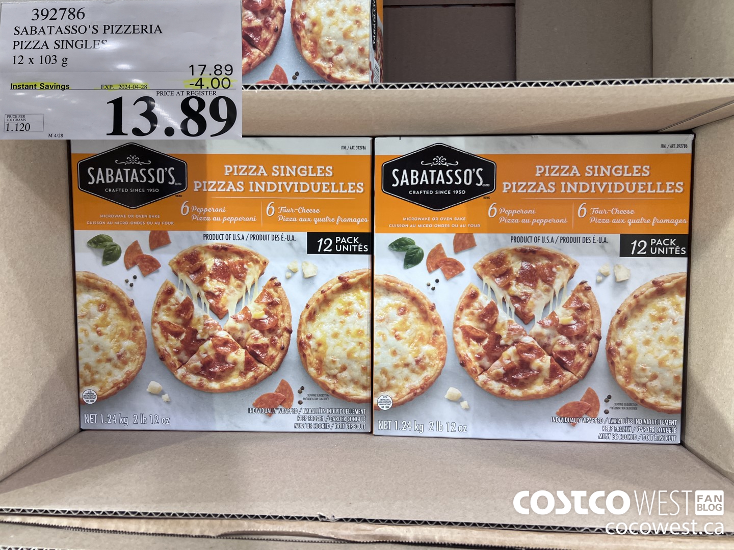 392786 SABATASSO'S PIZZERIA PIZZA SINGLES 12 X 103g ($4.00 INSTANT SAVINGS EXPIRES ON 2024-04-28) $13.89