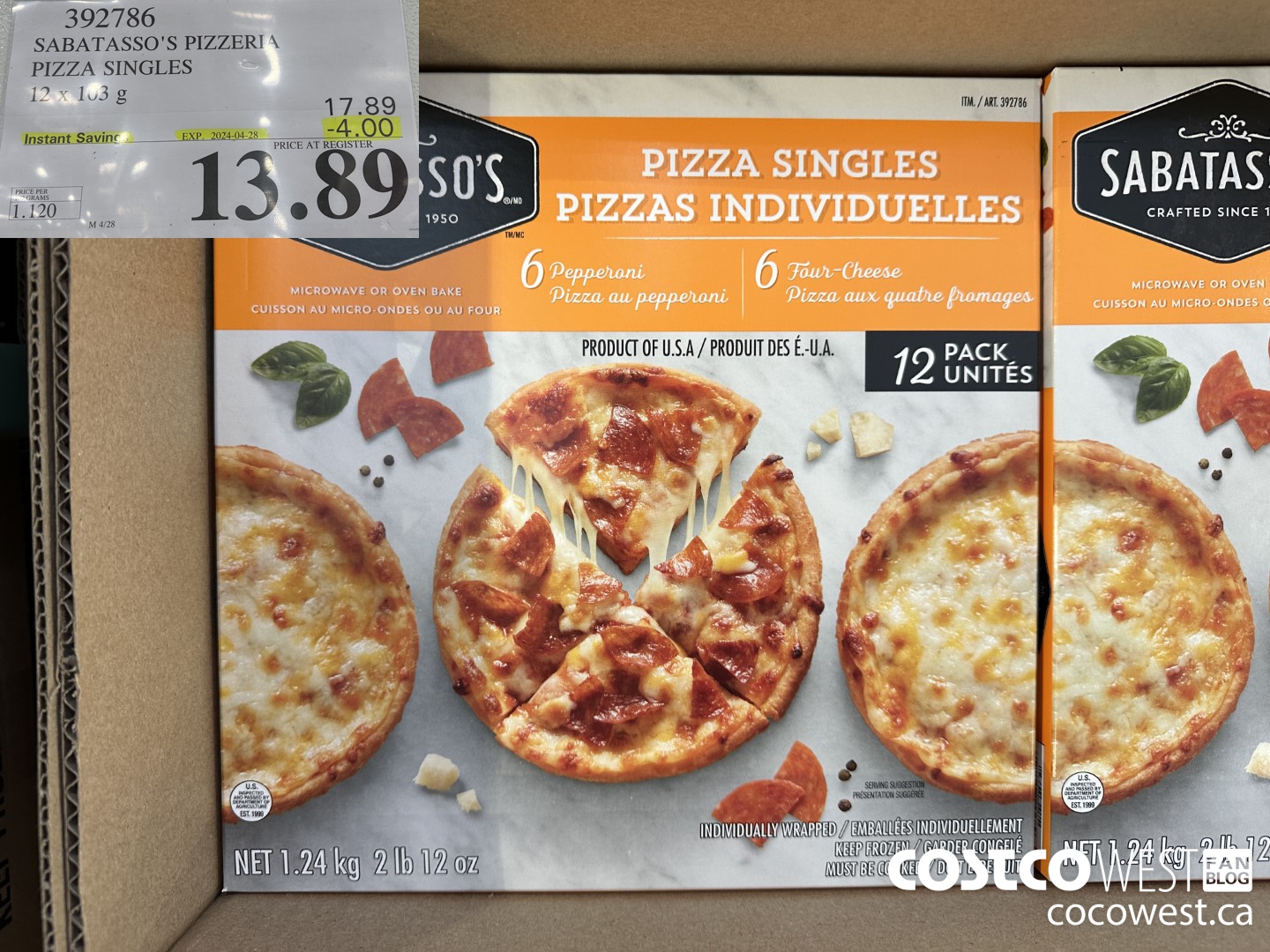 392786 SABATASSO'S PIZZERIA PIZZA SINGLES 12 X 103g ($4.00 INSTANT SAVINGS EXPIRES ON 2024-04-28) $13.89