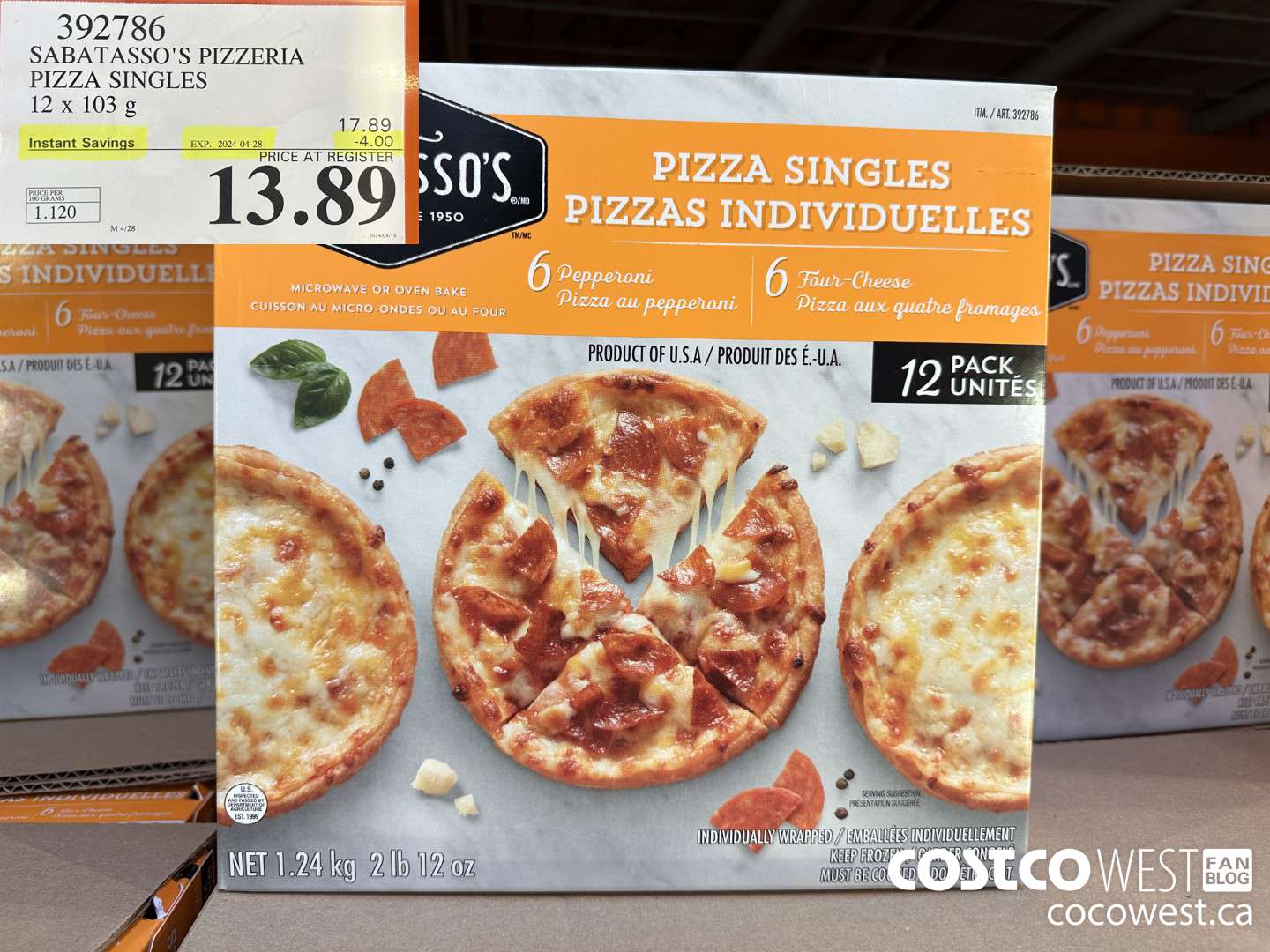 392786 SABATASSO'S PIZZERIA PIZZA SINGLES 12 X 103g ($4.00 INSTANT SAVINGS EXPIRES ON 2024-04-28) $13.89