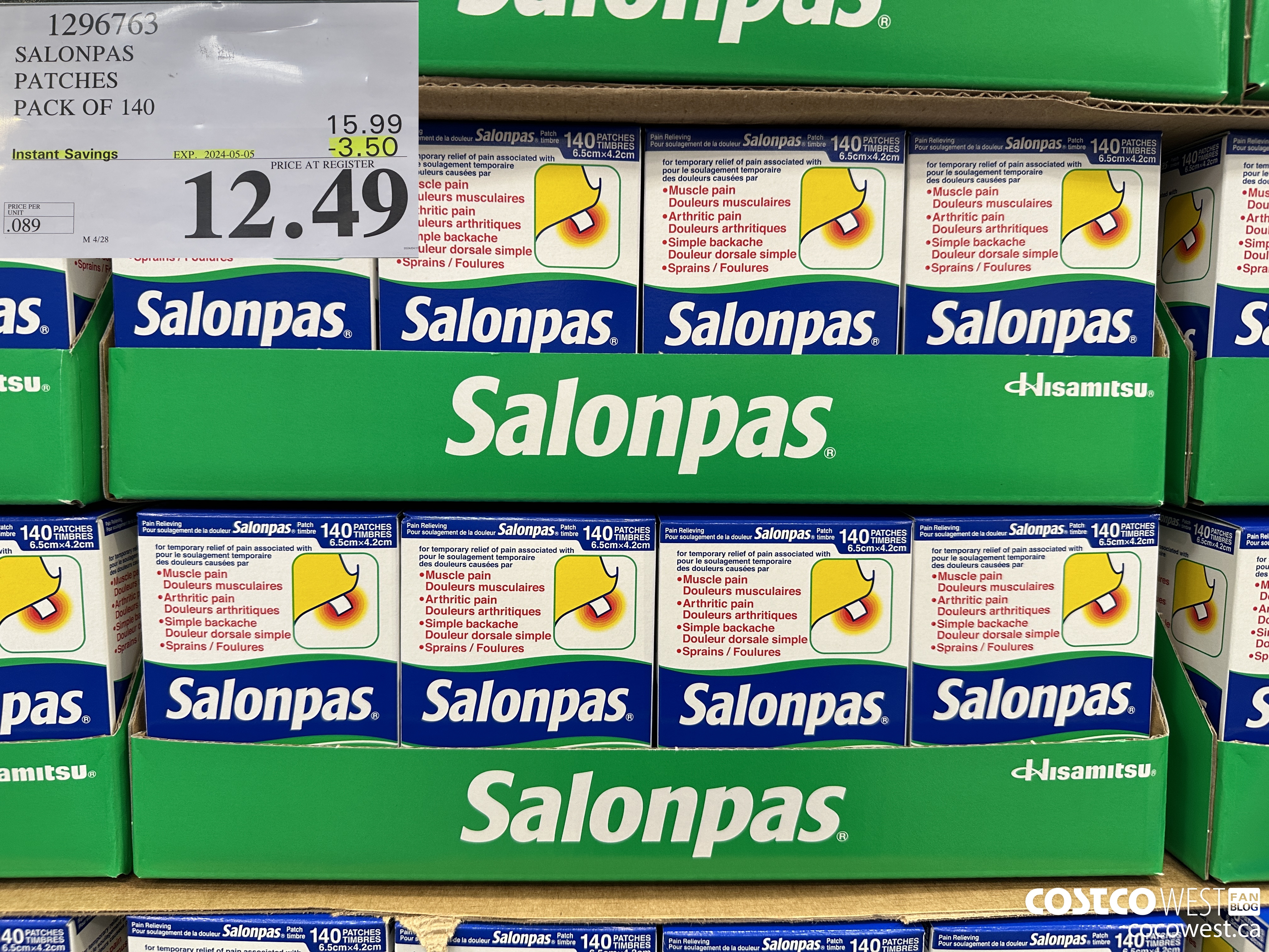 1296763 SALONPAS PATCHES PACK OF 140 ($3.50 INSTANT SAVINGS EXPIRES ON 2025-05-05) $12.49