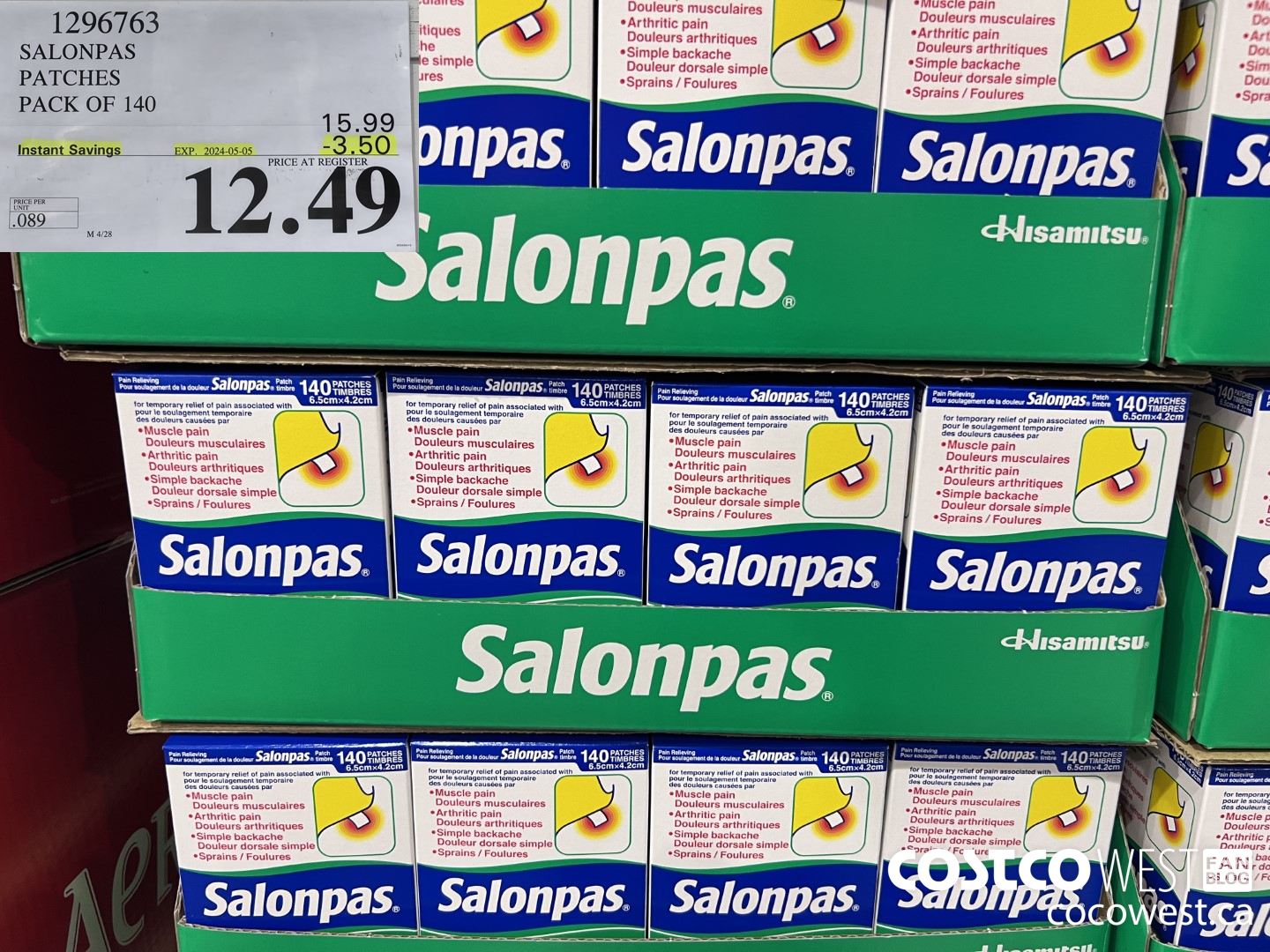 1296763 SALONPAS PATCHES PACK OF 140 ($3.50 INSTANT SAVINGS EXPIRES ON 2025-05-05) $12.49
