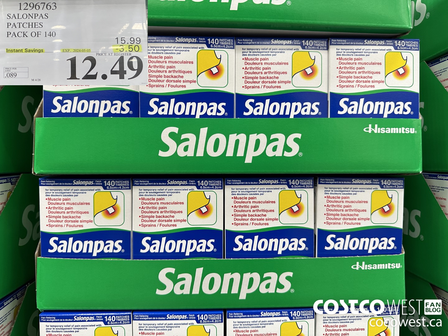 1296763 SALONPAS PATCHES PACK OF 140 ($3.50 INSTANT SAVINGS EXPIRES ON 2025-05-05) $12.49