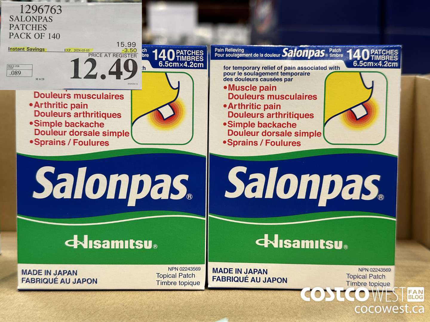 1296763 SALONPAS PATCHES PACK OF 140 ($3.50 INSTANT SAVINGS EXPIRES ON 2025-05-05) $12.49