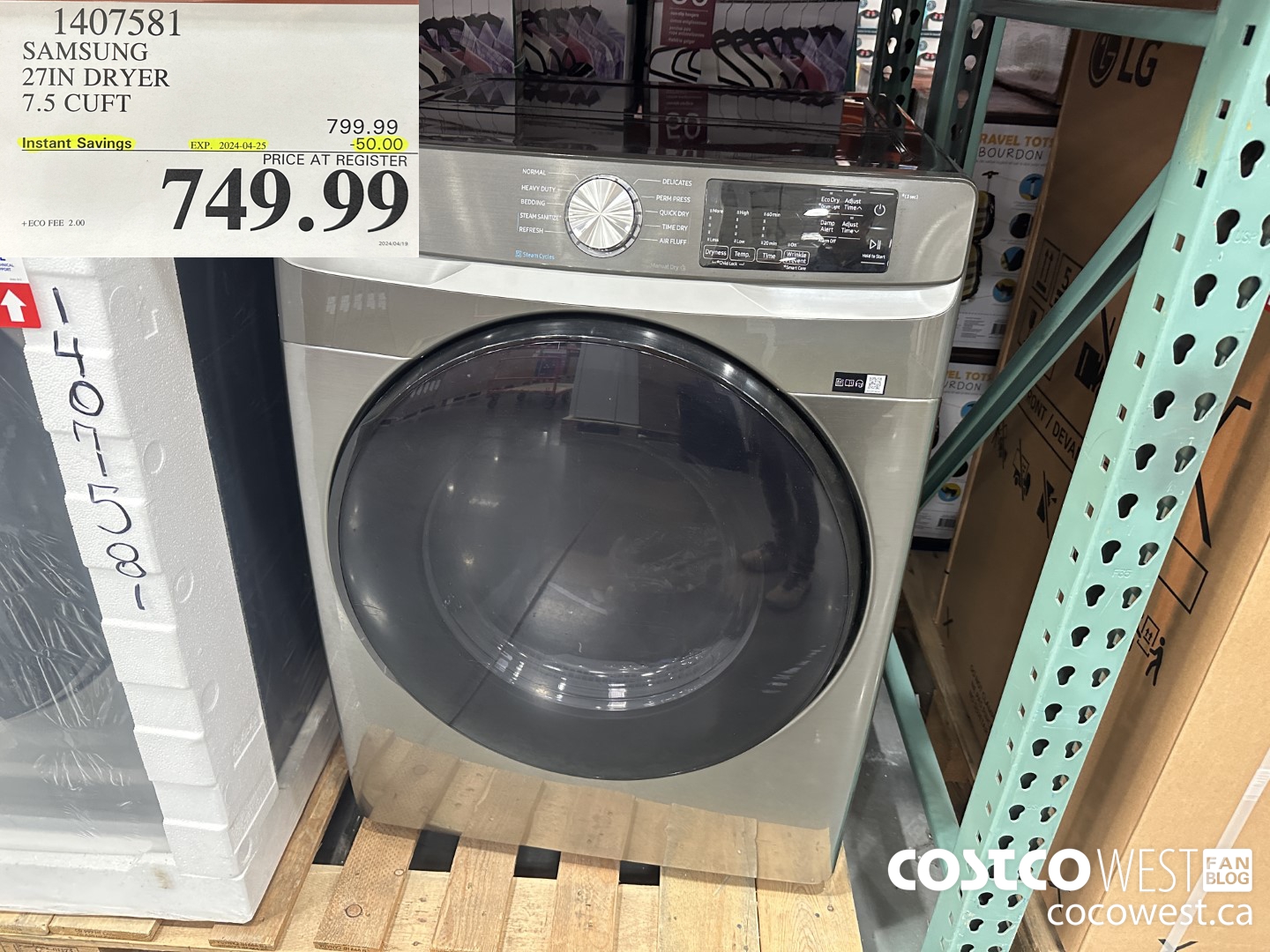 1407581 SAMSUNG 27IN DRYER 7.5 CUFT ($50.00 INSTANT SAVINGS EXPIRES ON 2024-04-25) $749.99